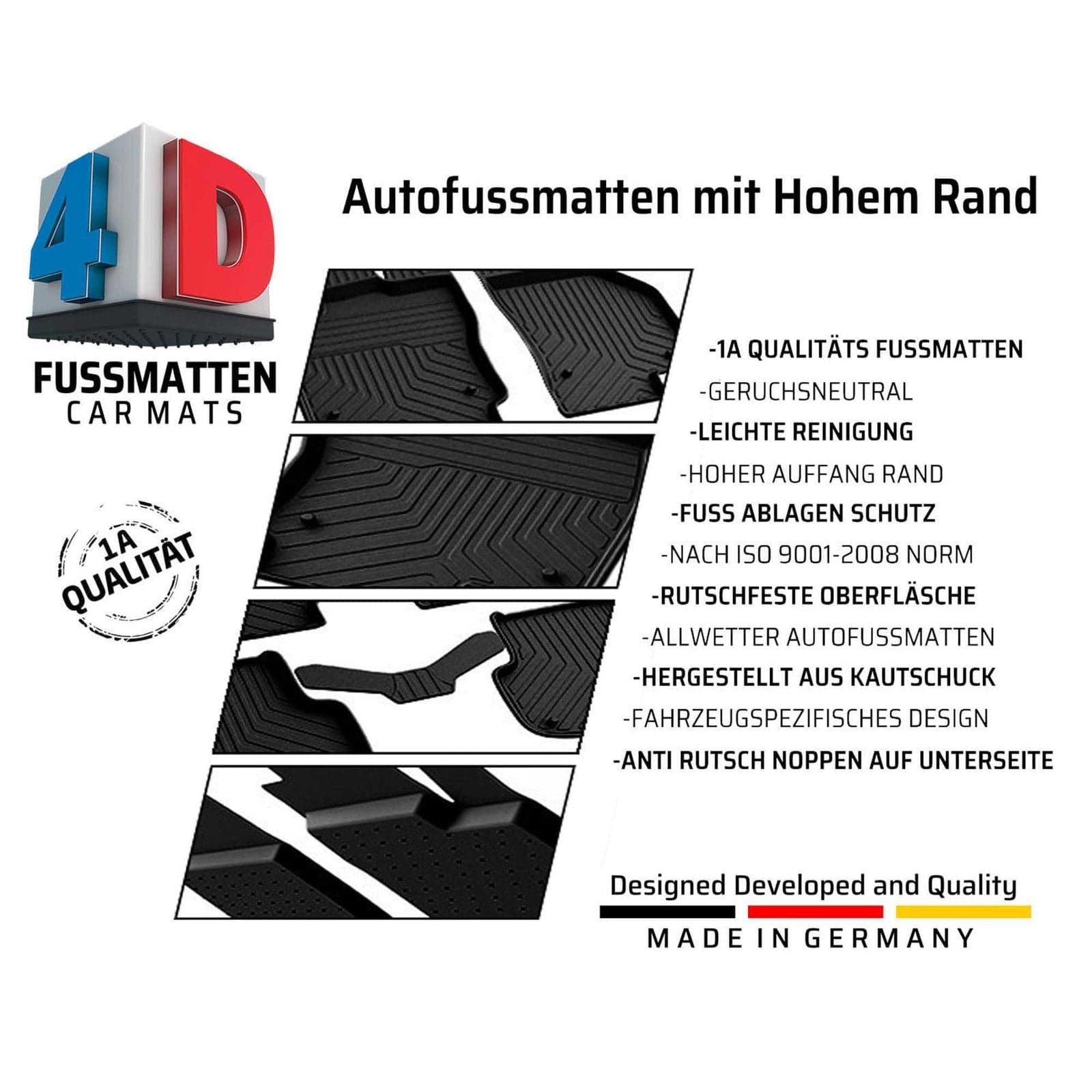 3D Premium Gummi Auto Fussmatten Set Passend für Ford Kuga (1.Gen) Baujahr 2008-2012