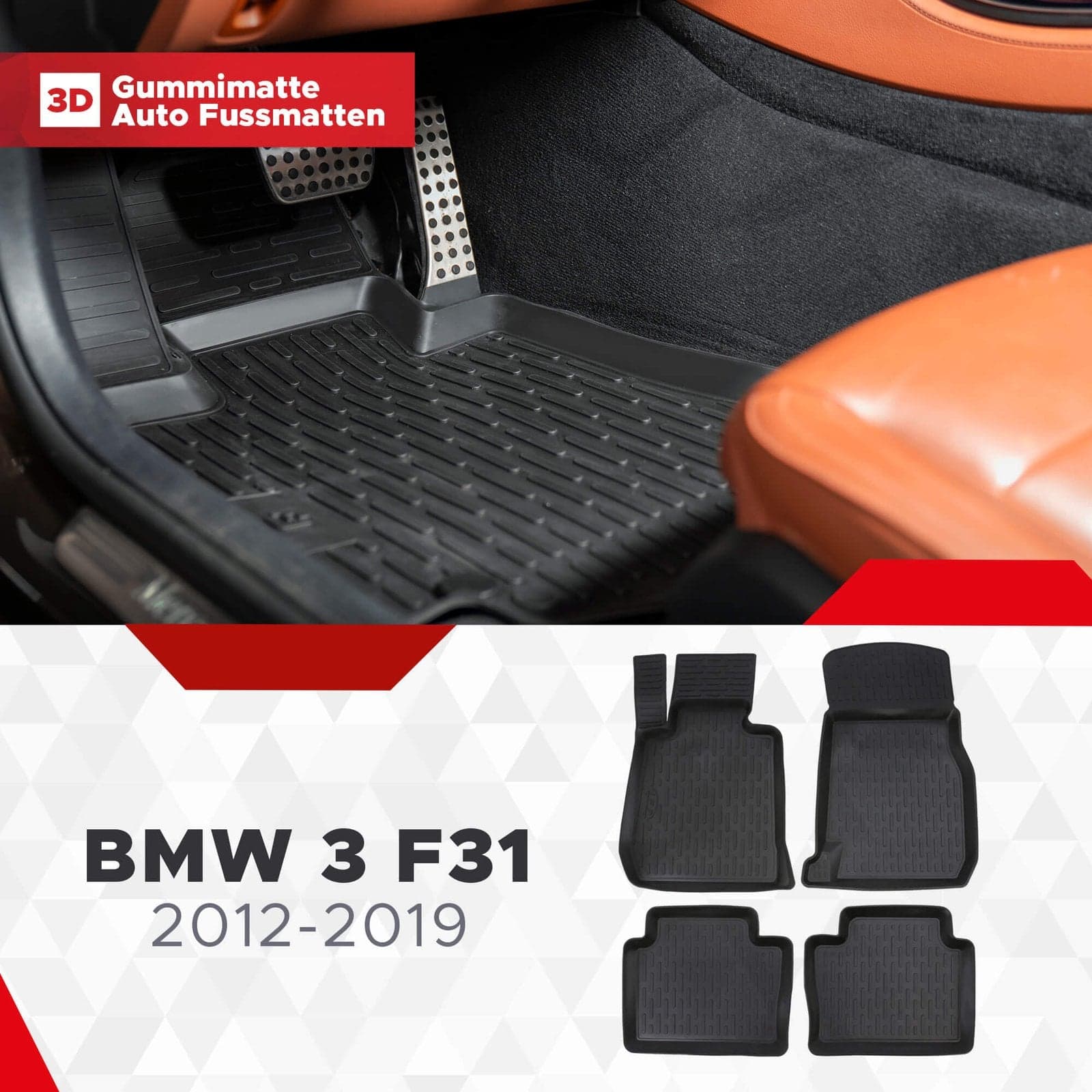 3D Fussmatten passend für BMW 3 (F31) 2012-2019