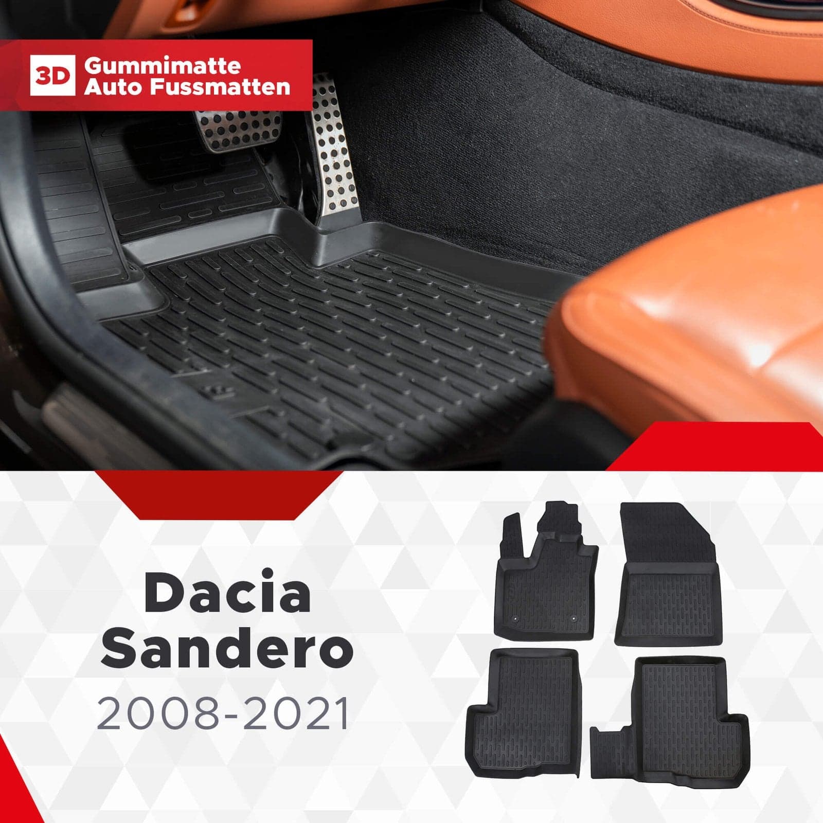 3D Fussmatten passend für Dacia Sandero II (2.Gen) 2012-2020