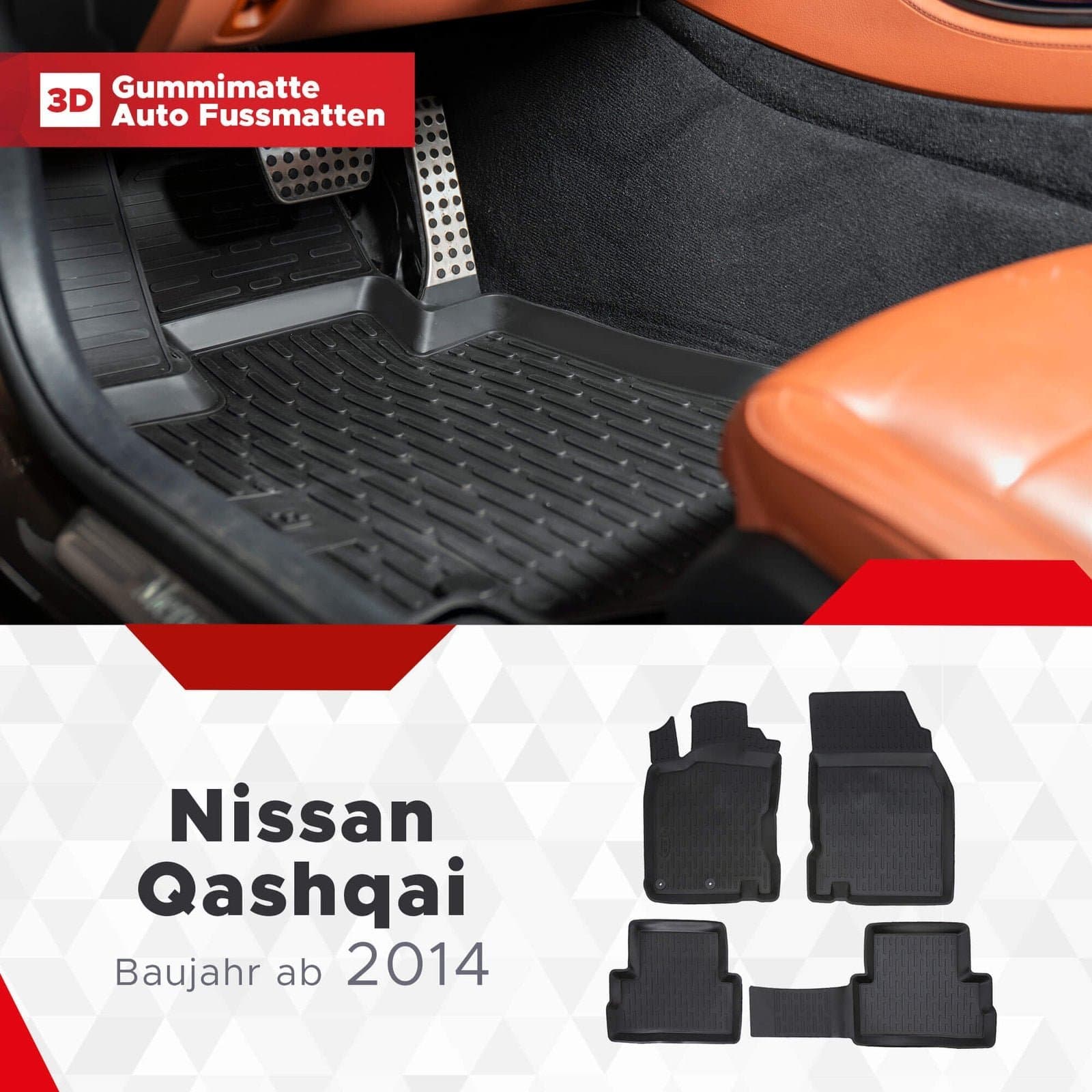 3D Fussmatten passend für Nissan Qashqai II (2.Gen) J11 2014-2021