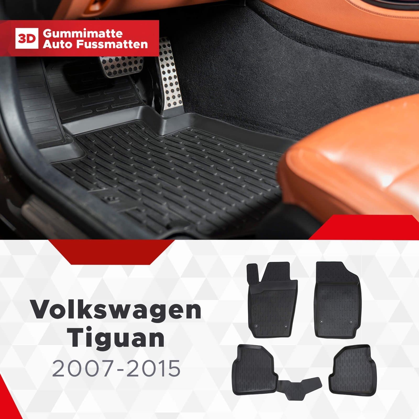 3D Fussmatten passend für Volkswagen Tiguan I (1.Gen) 2007-2017