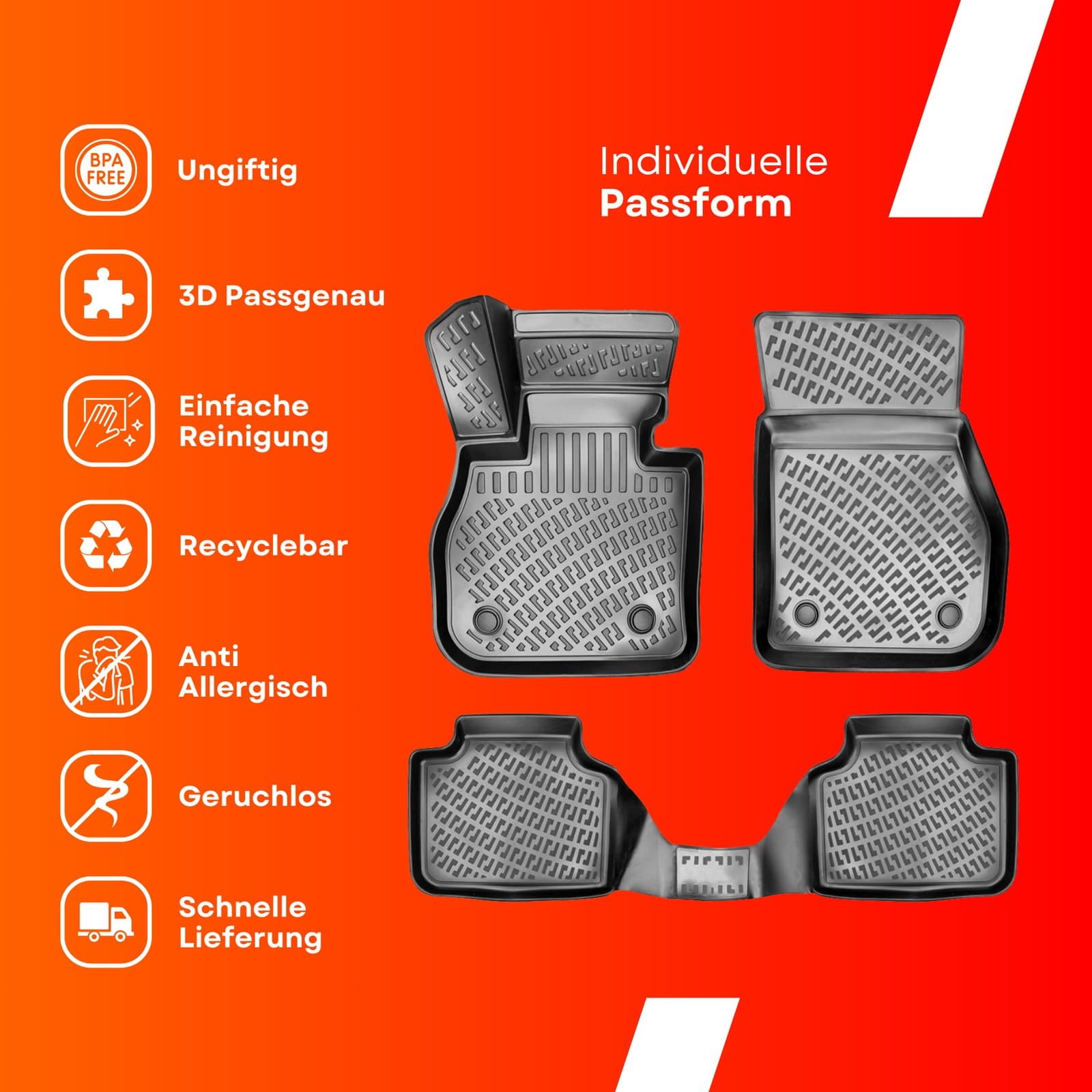 3D Auto Fussmatten Set passend für VW TIGUAN II Baujahr 2016-2020