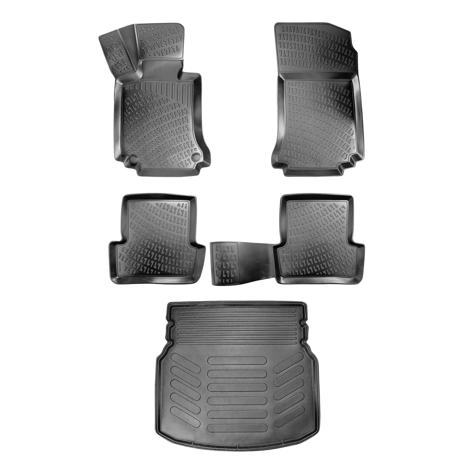 3D Auto Gummimatten &amp; Kofferraumwanne Set für Mercedes C Klasse W204 (Umklappbare Rücksitze) Baujahr 2007-2014