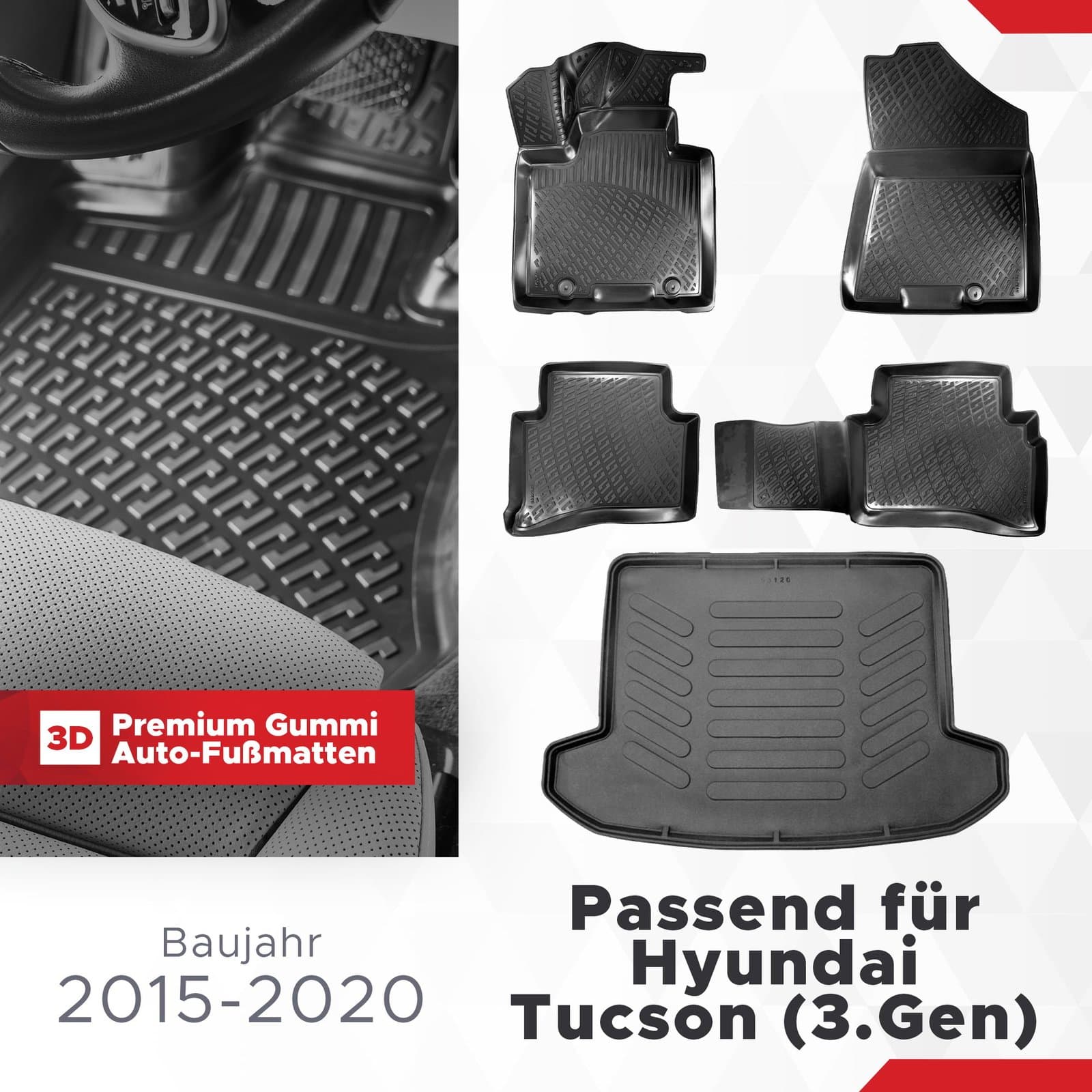 3D Auto Gummimatten &amp; Kofferraumwanne Set für Hyundai TUCSON (3.Gen) Baujahr 2015-2020