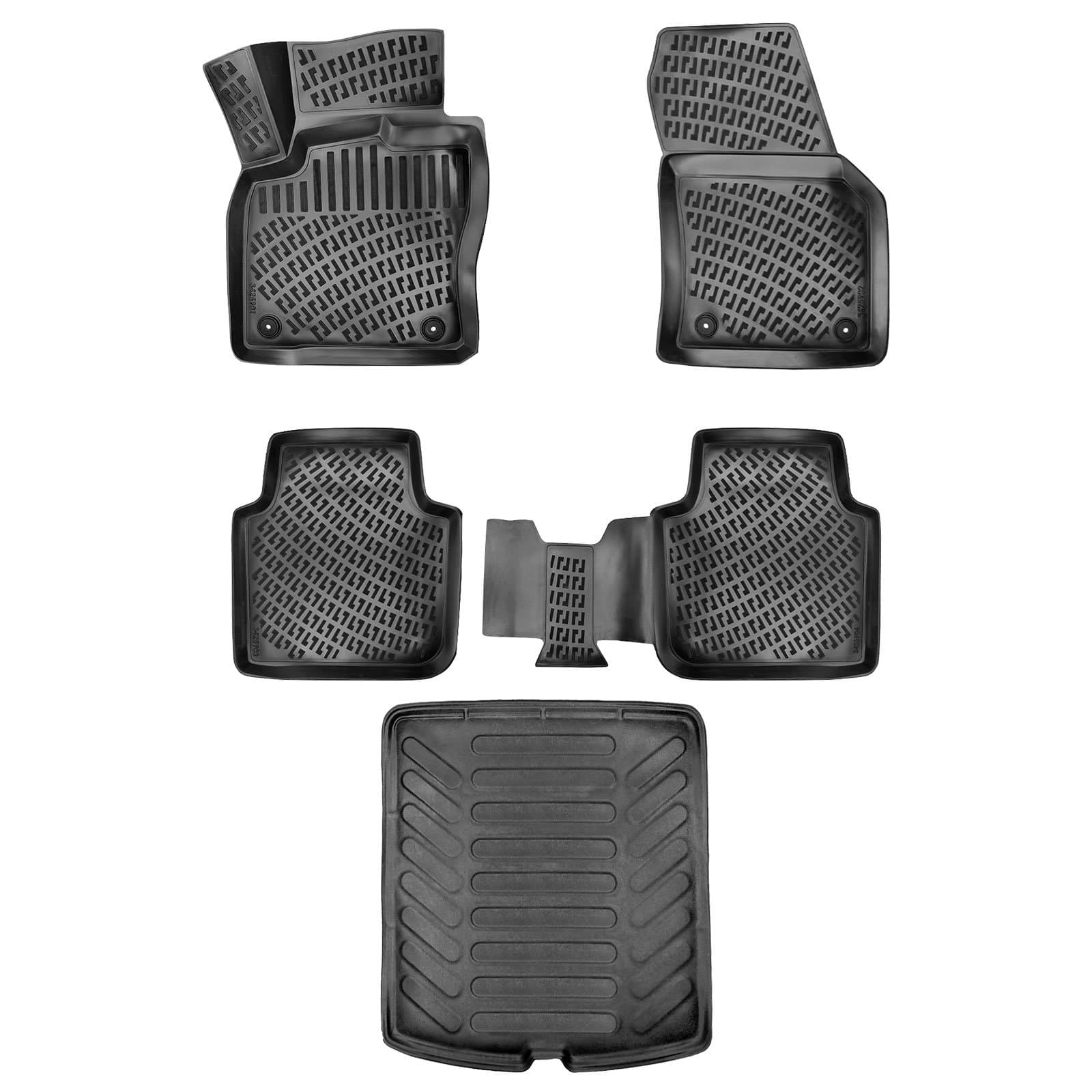 3D Auto Gummimatten &amp; Kofferraumwanne Set für Skoda Kodiaq Baujahr 2016-2023