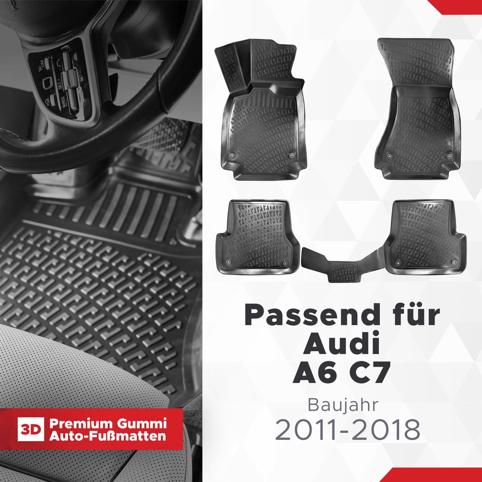 3D Auto Fußmatten Set für Audi A6 C7 Baujahr 2011-2018