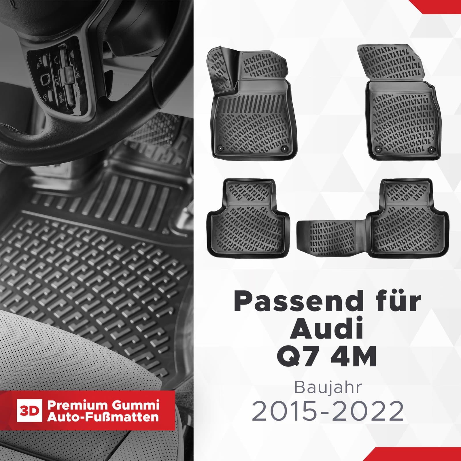3D Auto Fußmatten Set für Audi Q7 4M Baujahr 2015-2022