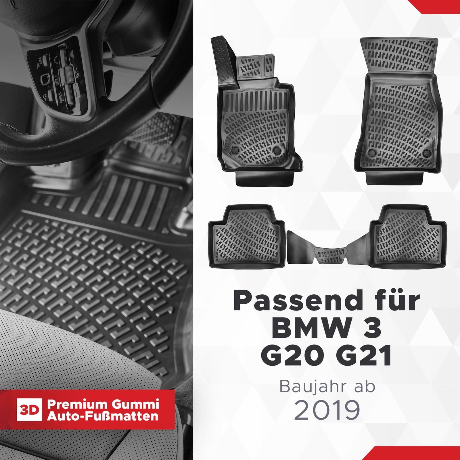 3D Auto Fußmatten Set für BMW 3 G20 G21 Baujahr ab 2019