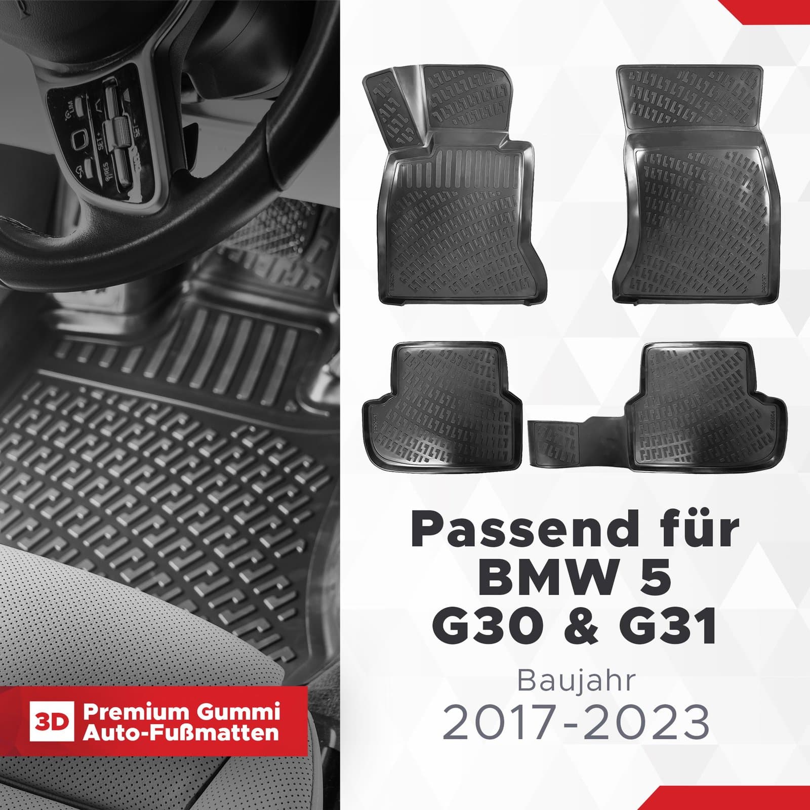 3D Auto Fußmatten Set für BMW 5 G30 & G31 Baujahr 2017-2023