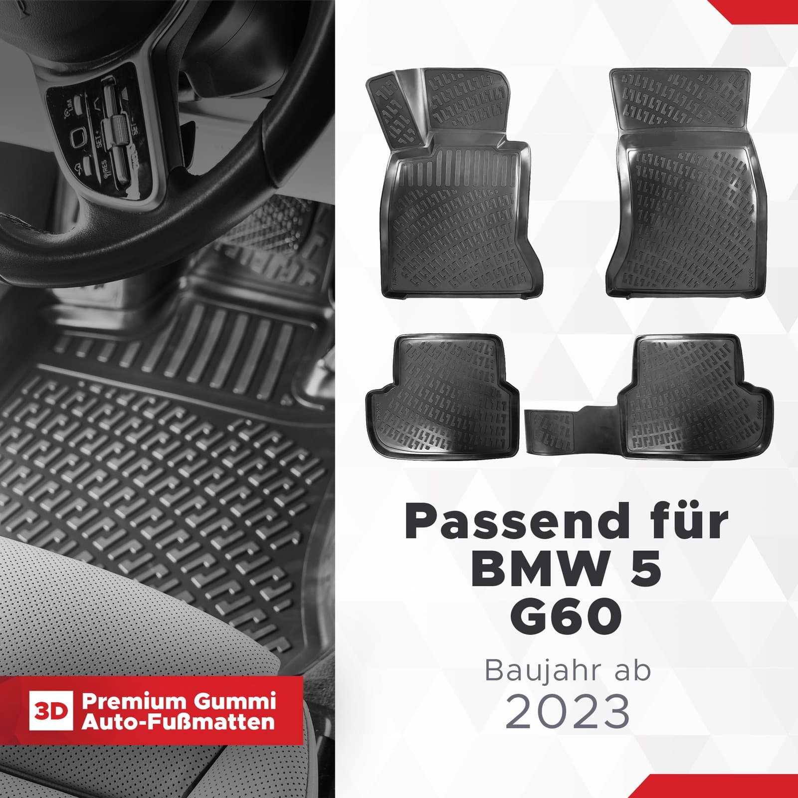 3D Auto Fußmatten Set für BMW 5 G60 Baujahr ab 2023