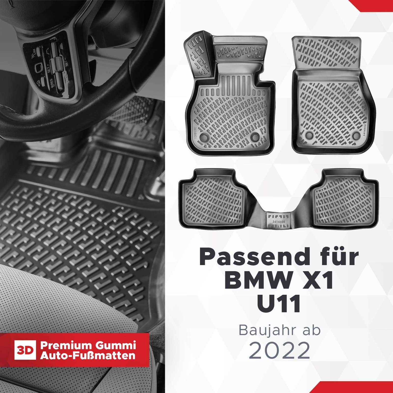 3D Autofußmatten Set passend für BMW X1 U11 Baujahr ab 2022