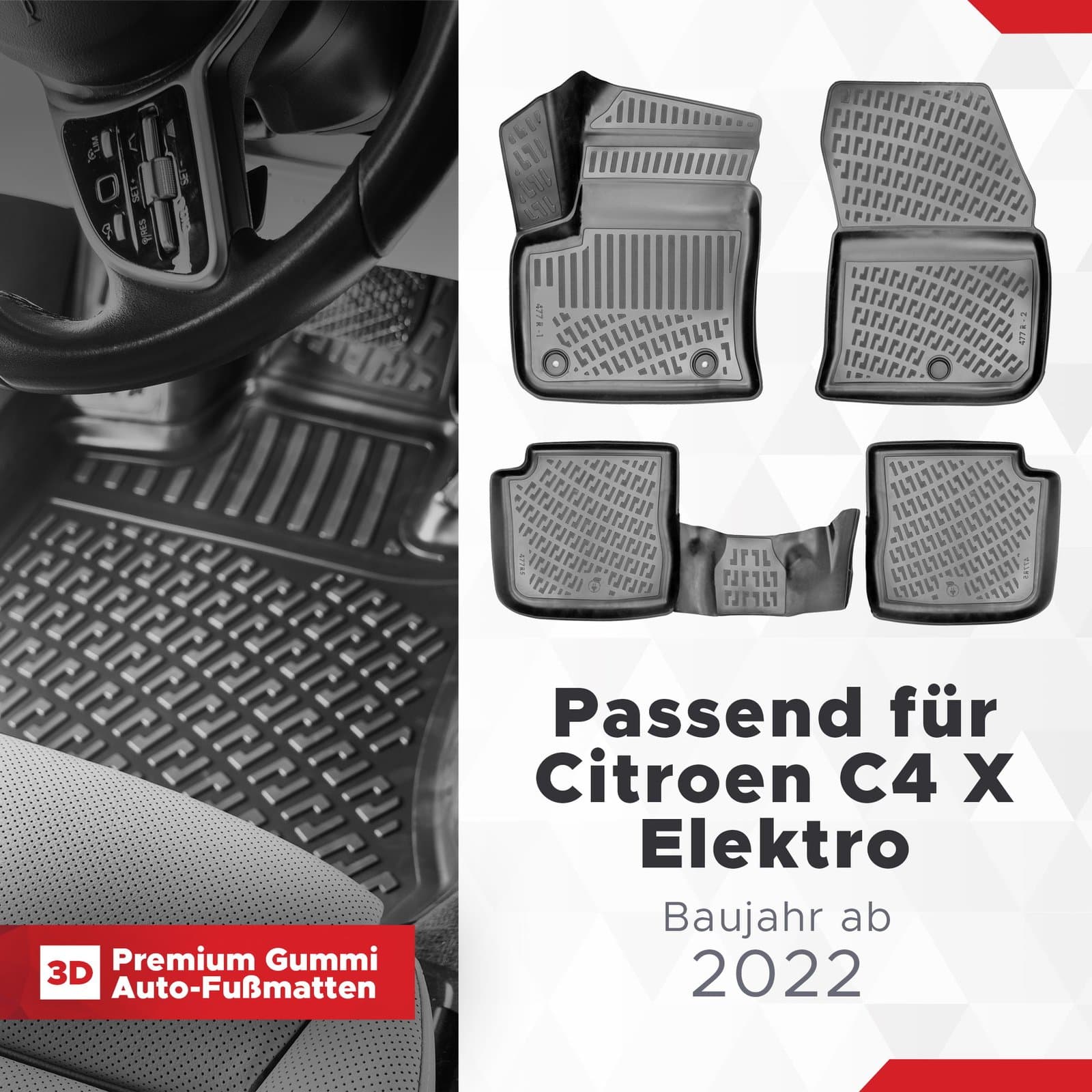 3D Auto Fussmatten Set passend für Citroen C4 X Elektro Baujahr ab 2022