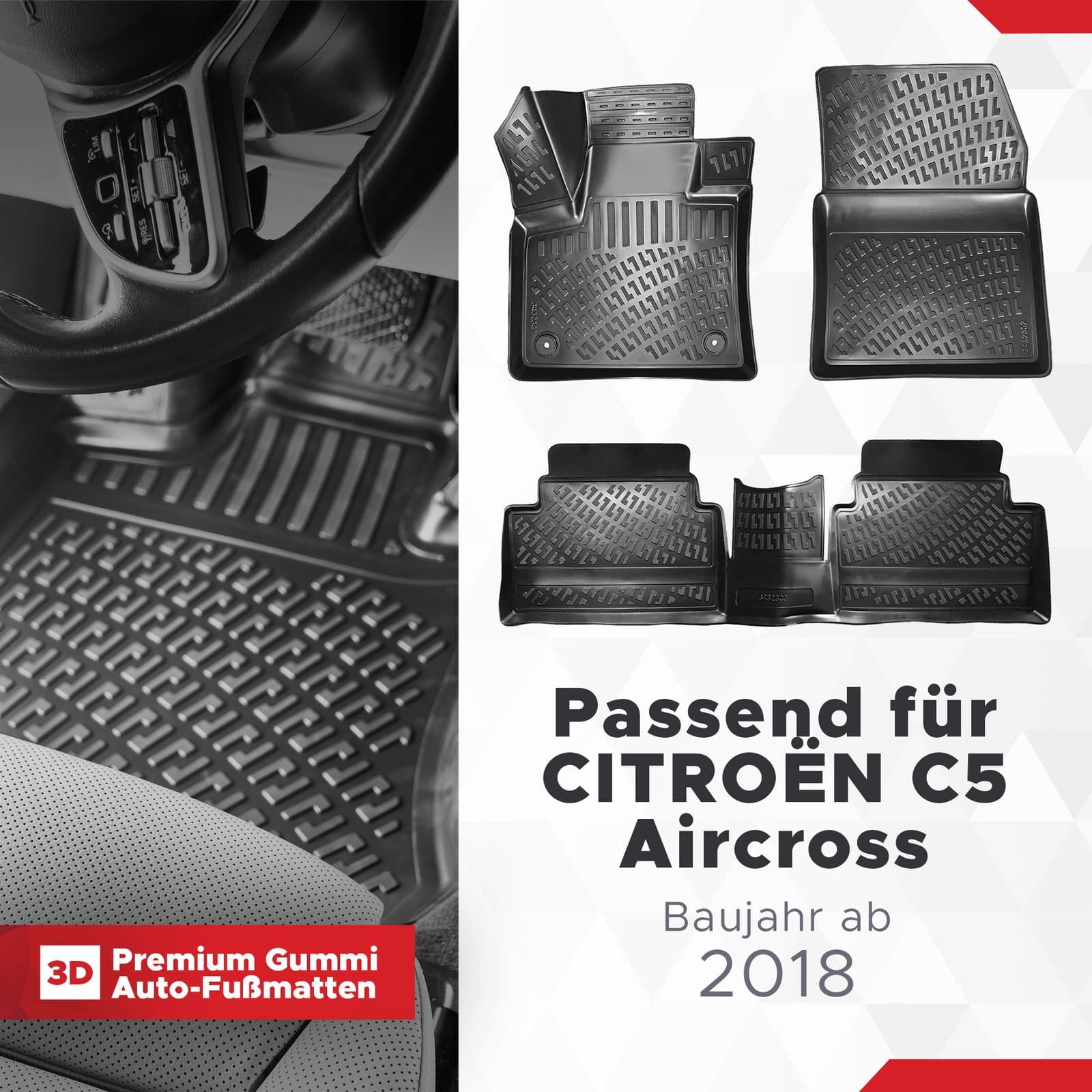 3D Auto Fussmatten Set passend für CITROËN C5 Aircross Baujahr ab 2018
