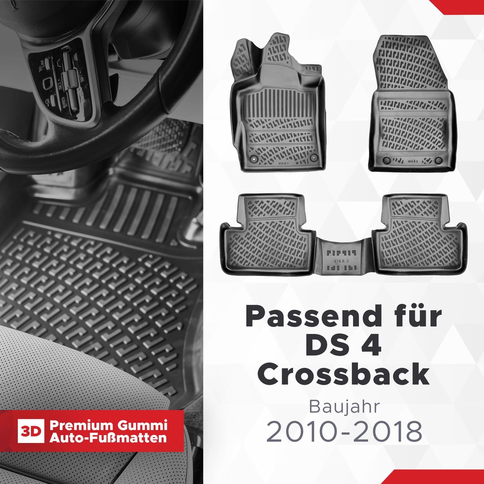 3D Auto Fussmatten Set passend für DS 4 Crossback Baujahr 2010-2018