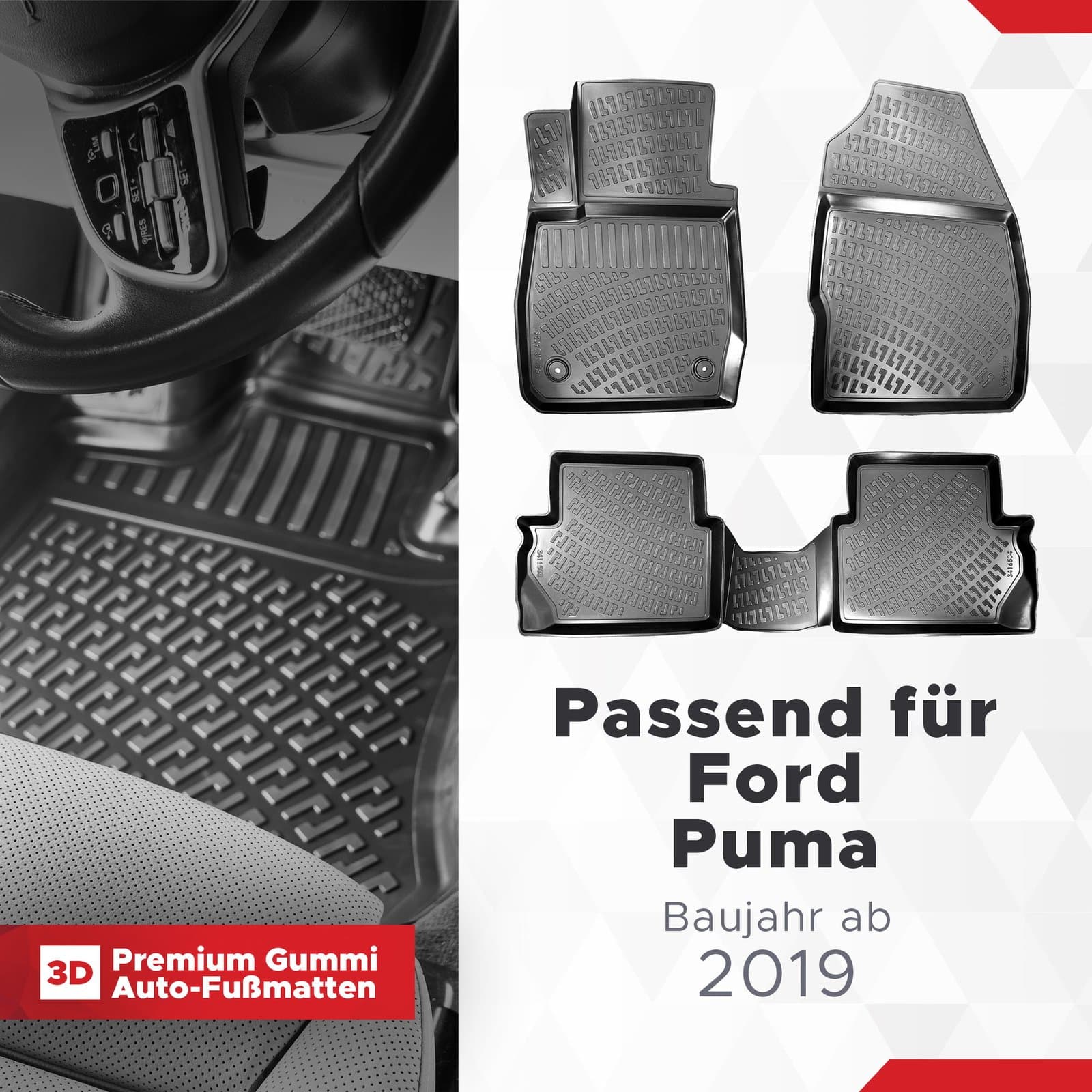 3D Auto Fussmatten Set passend für Ford Puma Baujahr ab 2019