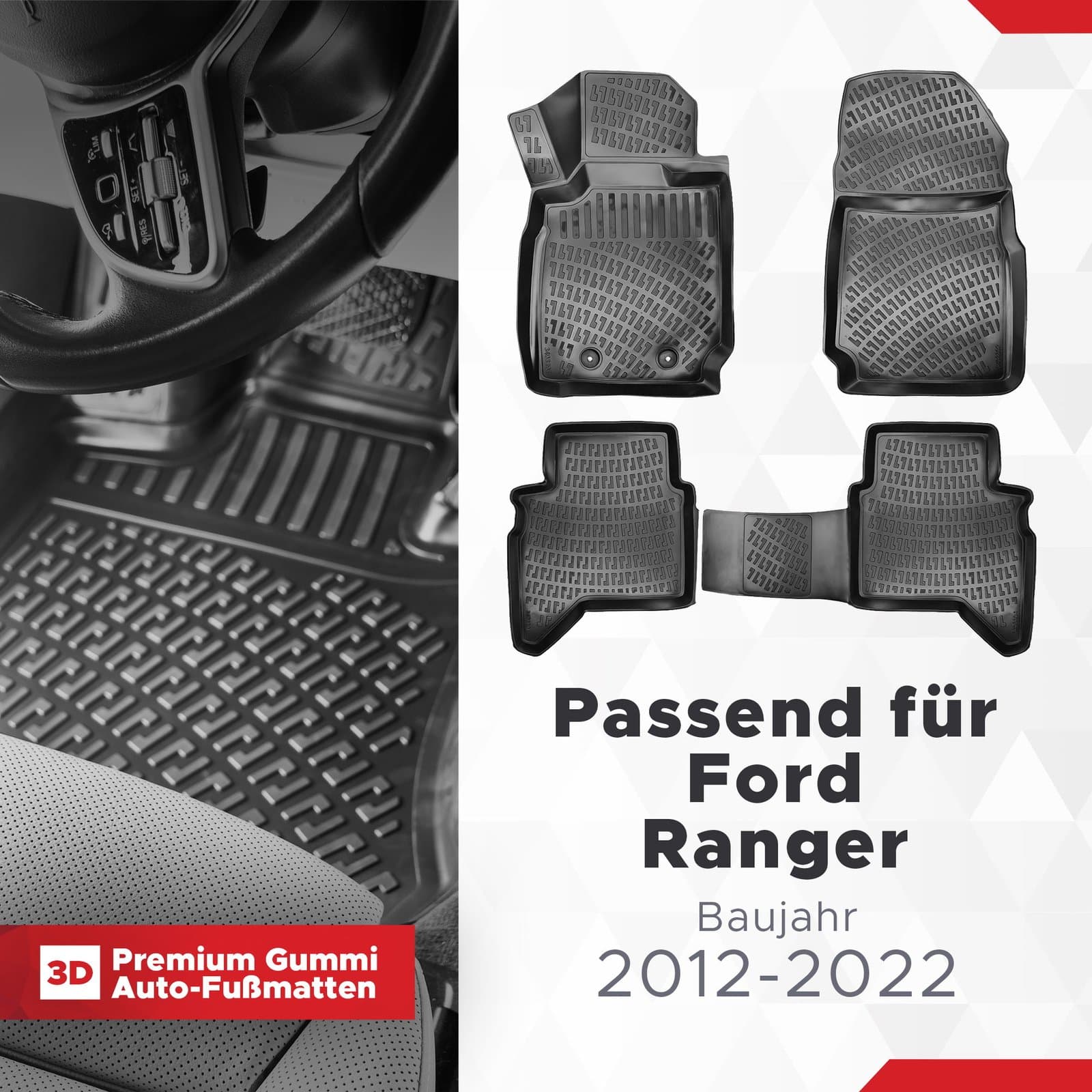 3D Auto Fussmatten Set passend für Ford Ranger Baujahr 2012-2022