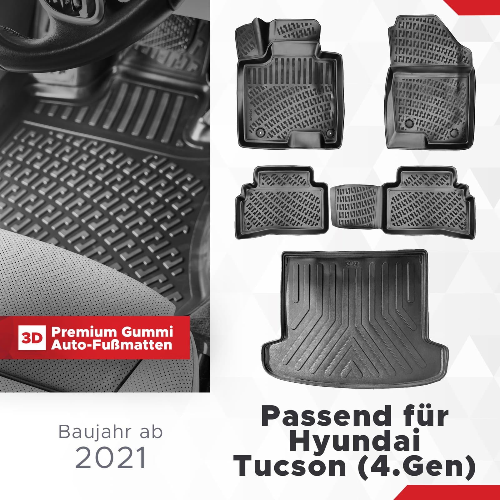 3D Auto Gummimatten &amp; Kofferraumwanne Set für Hyundai Tucson (IV.Gen) ab 2021