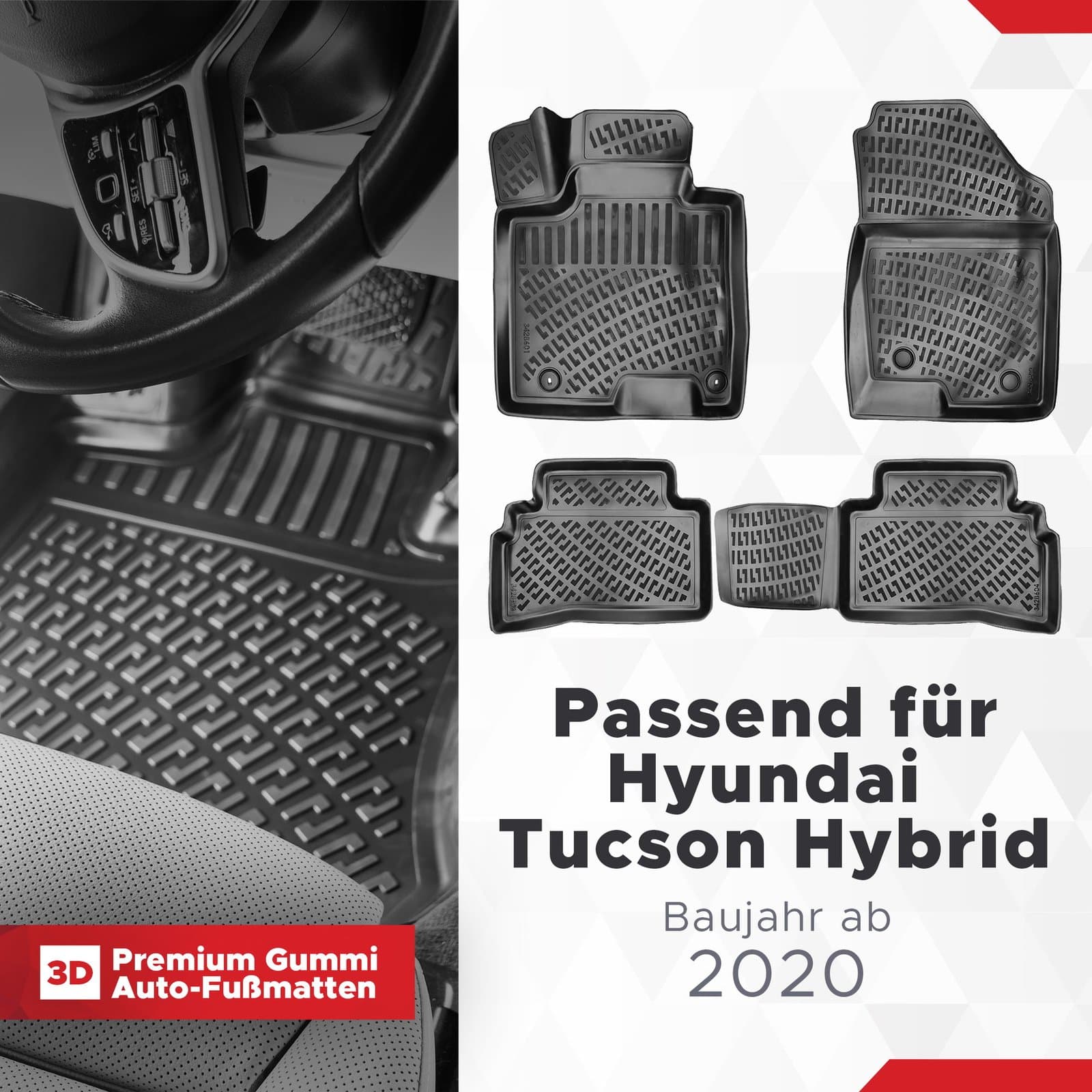 3D Auto Fussmatten Set passend für Hyundai Tucson Hybrid Baujahr ab 2020
