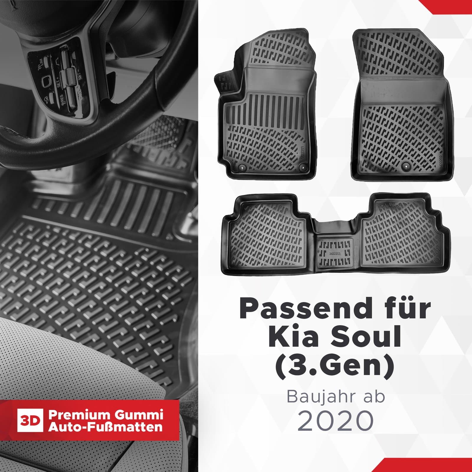 3D Auto Fussmatten Set passend für Kia Soul (3.Gen) Baujahr ab 2020