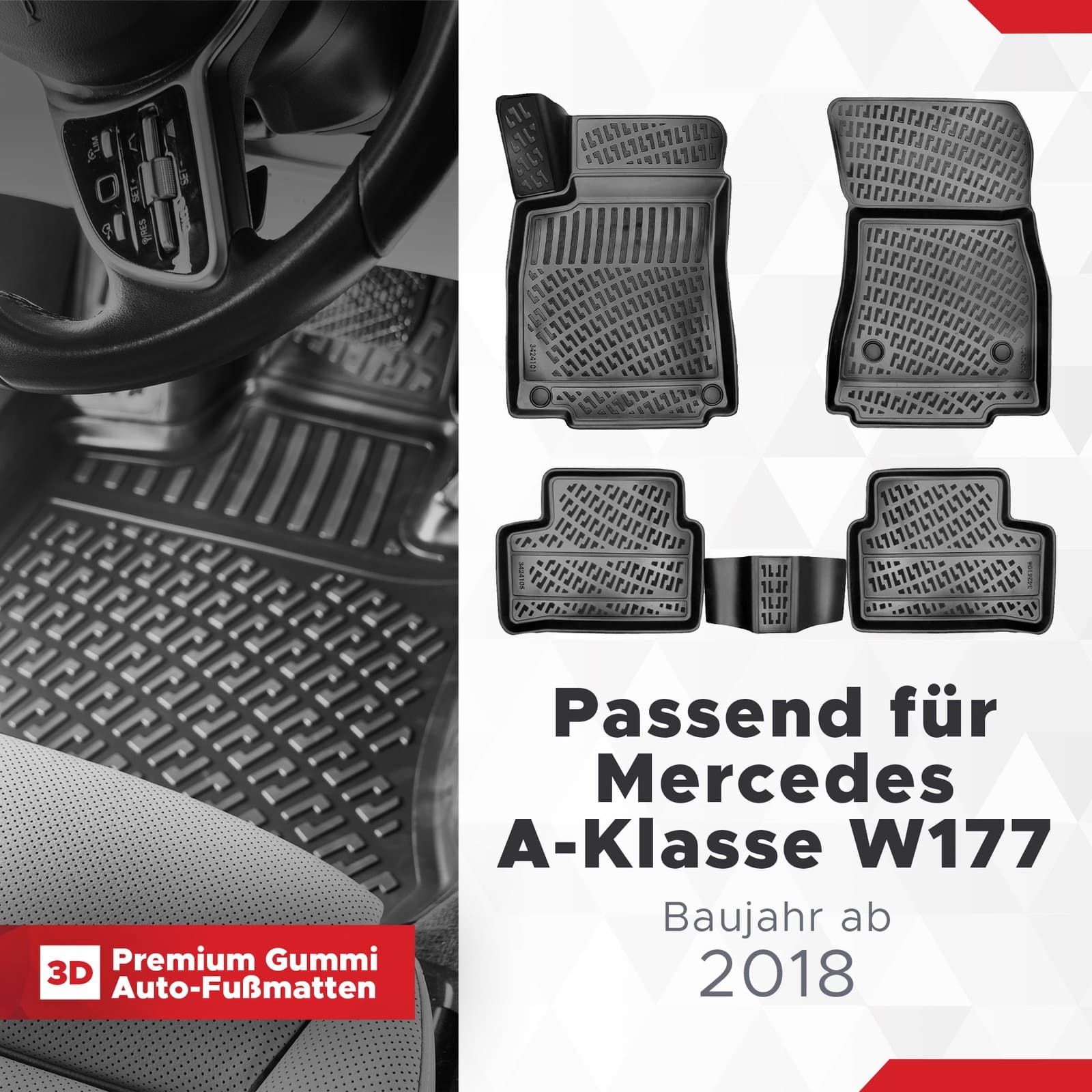 3D Fussmatten passend für Mercedes A-Klasse V177/W177 ab 2018