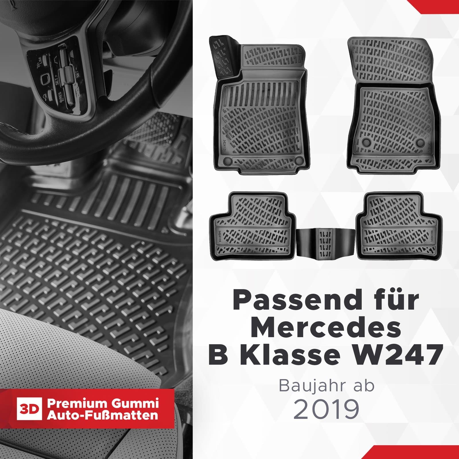 3D Auto Fussmatten Set passend für Mercedes B Klasse W247 Baujahr ab 2019