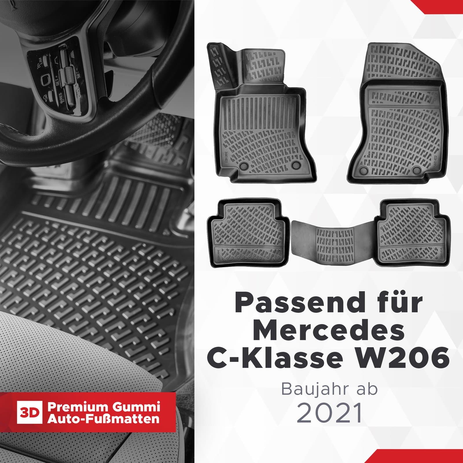 3D Fussmatten passend für Mercedes C-Klasse W206 ab 2021 (Passt Nicht in Plug-in Hybrid)