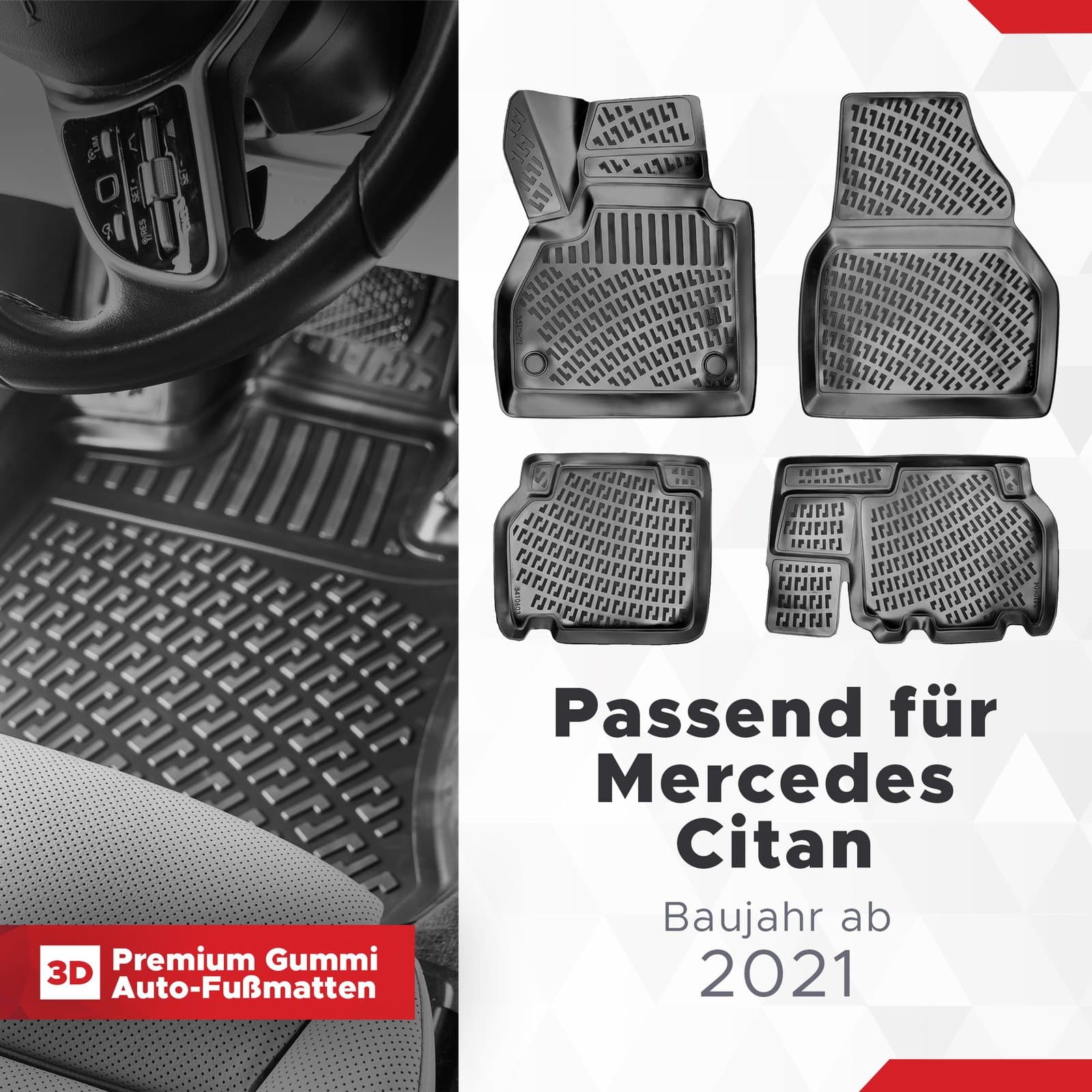 3D Auto Fussmatten Set passend für Mercedes Citan Baujahr ab 2021