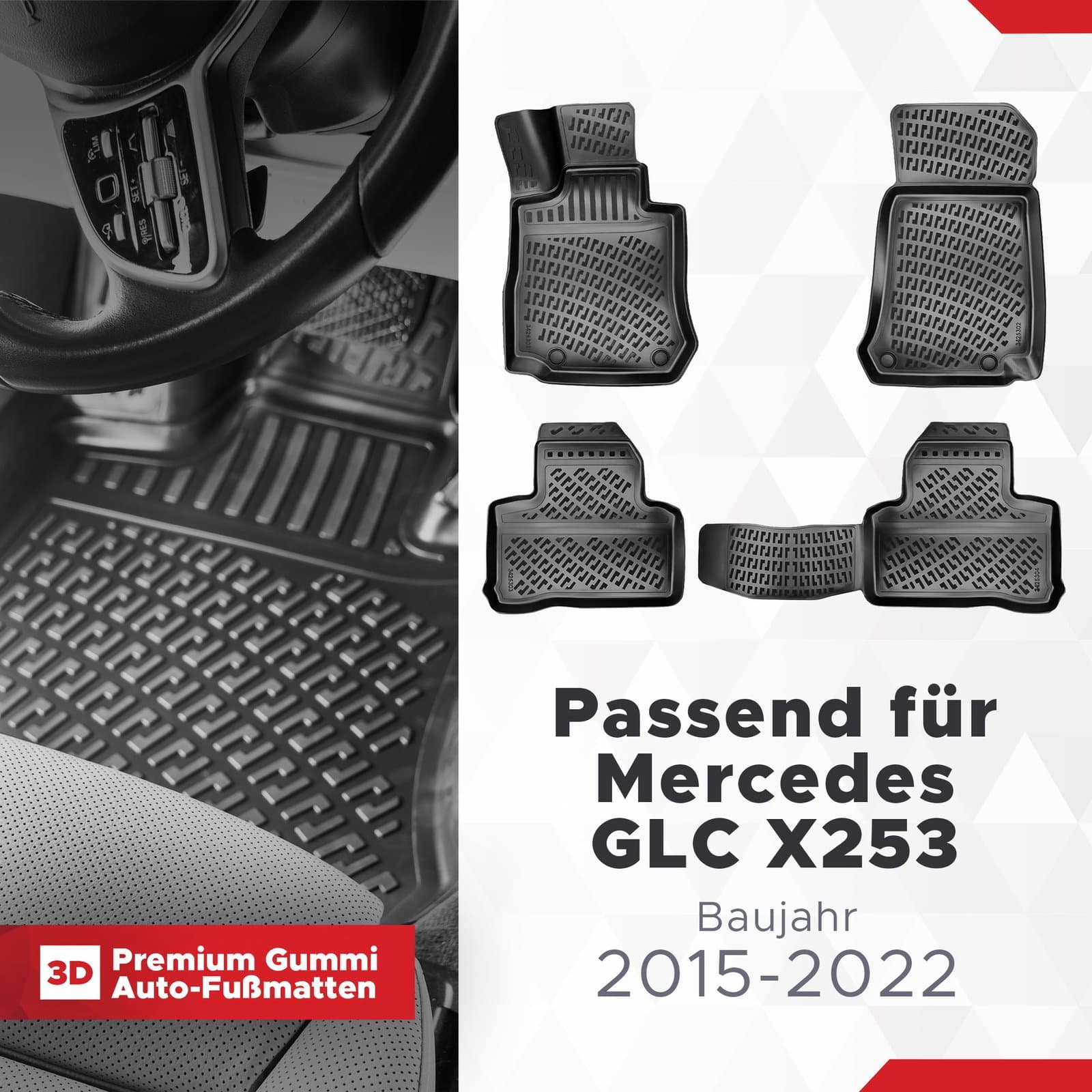 3D Auto Fussmatten Set passend für Mercedes GLC X253 Baujahr 2015-2022