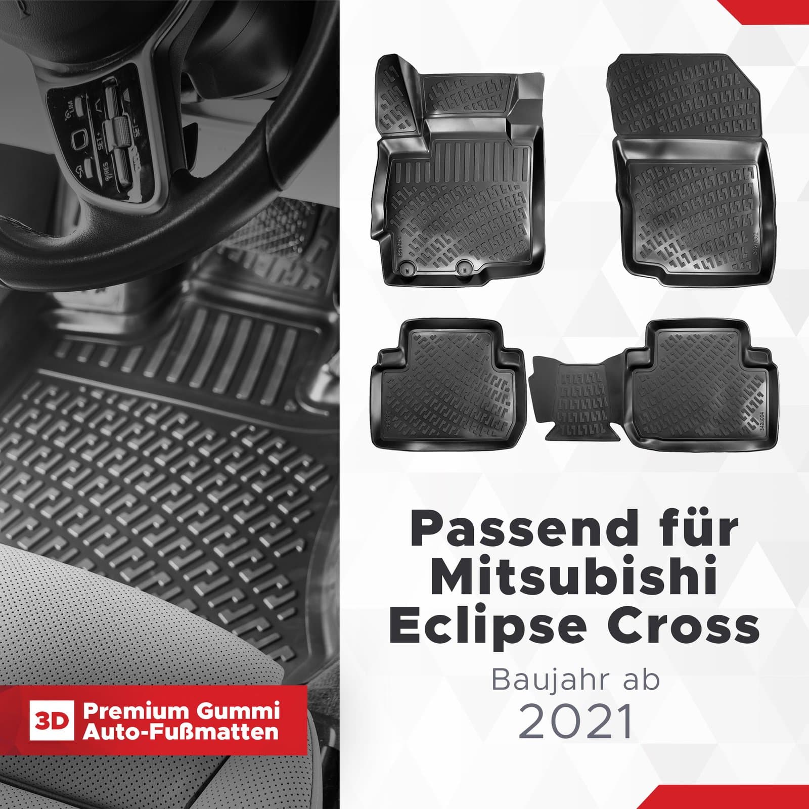 3D Auto Fussmatten Set passend für Mitsubishi Eclipse Cross PHEV Hybrid Baujahr ab 2021