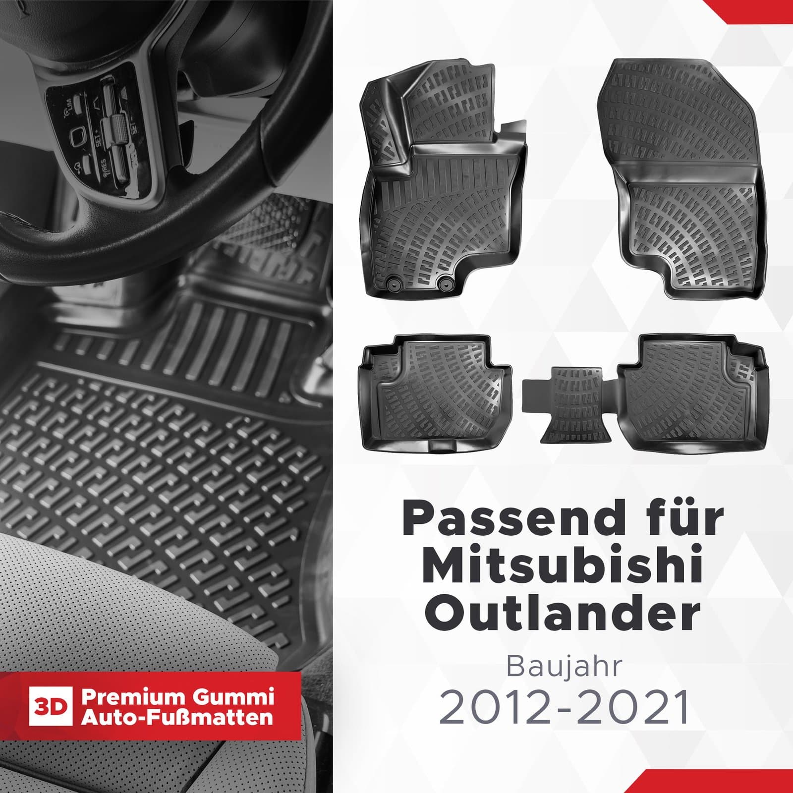 3D Auto Fussmatten Set passend für Mitsubishi Outlander Baujahr 2012-2021