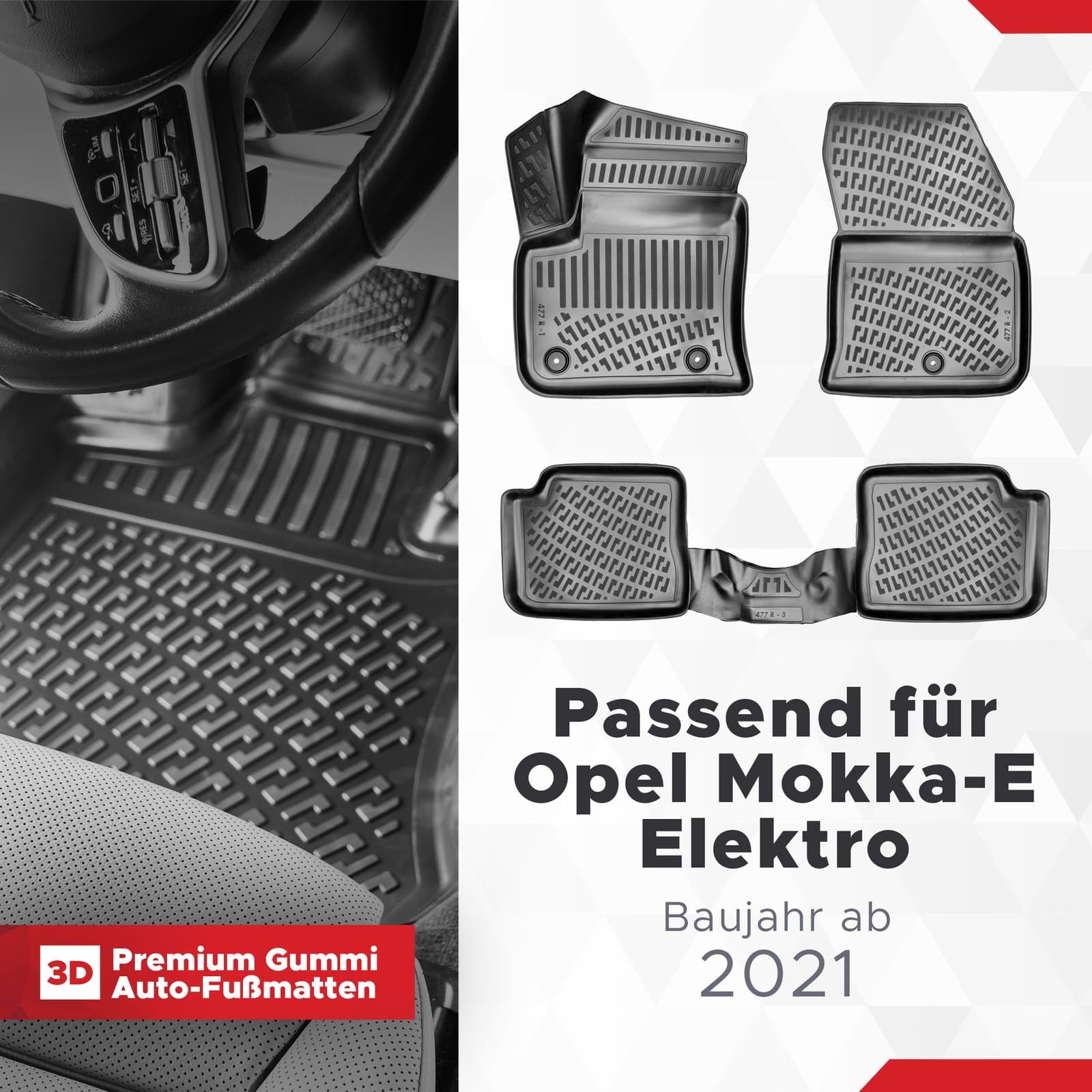 3D Auto Fussmatten Set passend für Opel Mokka-E Elektro Baujahr ab 2021 ( Passt Nicht in Verbrenner )
