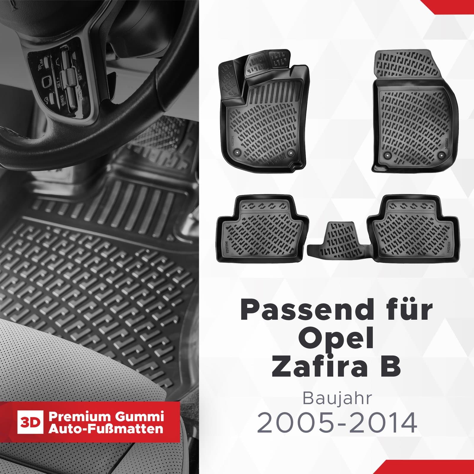 3D Auto Fussmatten Set passend für Opel Zafira B Baujahr 2005-2014
