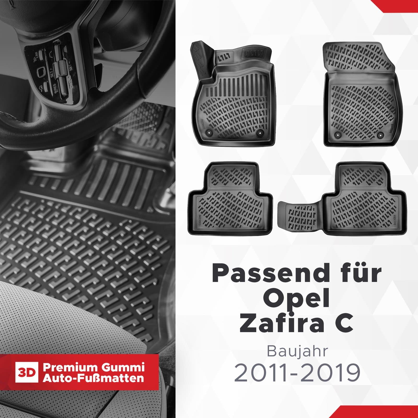 3D Auto Fussmatten Set passend für Opel Zafira C Baujahr 2011-2019