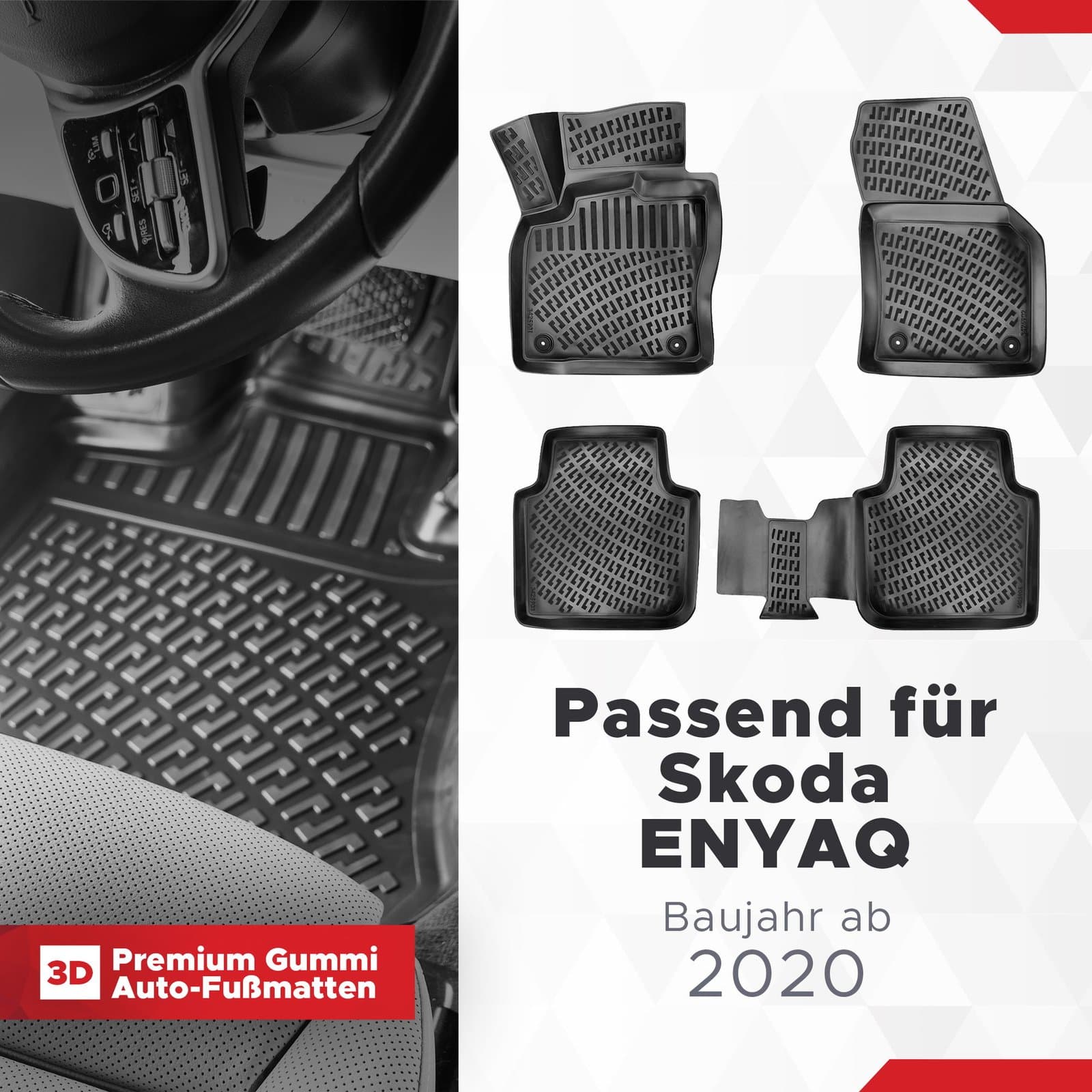 3D Auto Fussmatten Set passend für Skoda ENYAQ Baujahr ab 2020