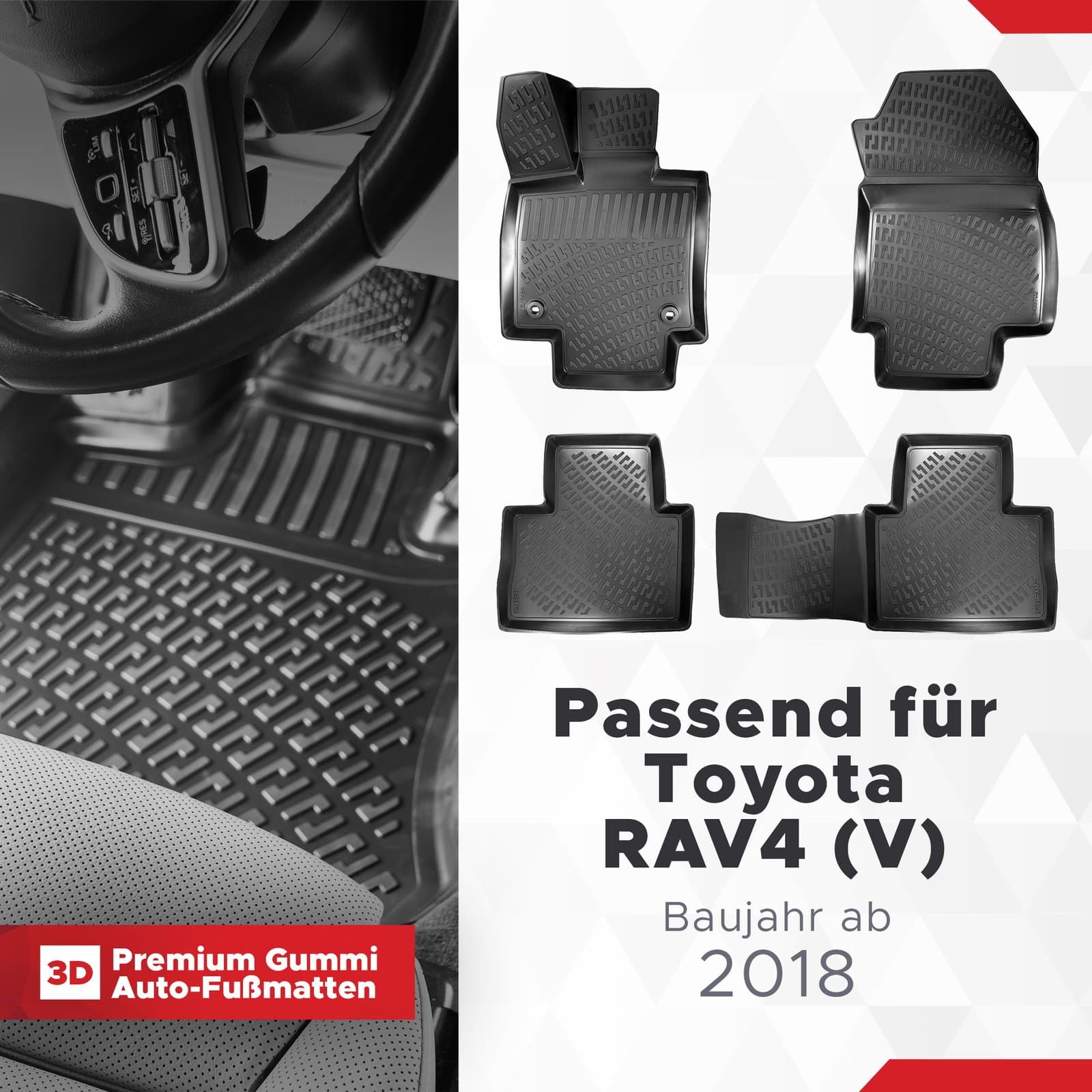 3D Auto Fussmatten Set passend für Toyota RAV4 (V) ab 2018