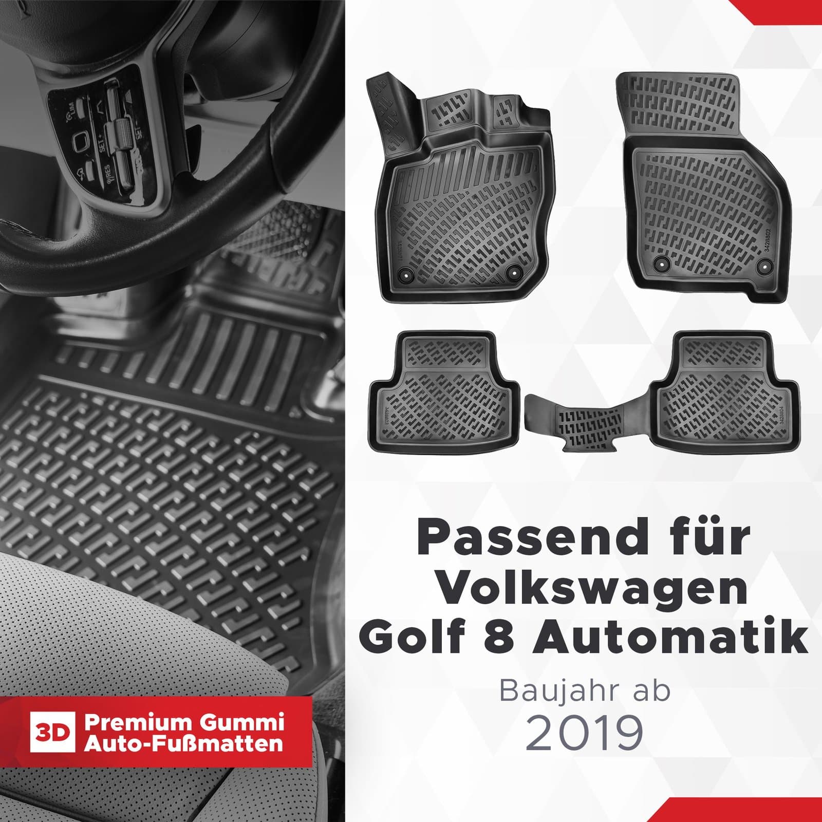 3D Fußmatten passend für Volkswagen Golf 8 Automatik ab 2019