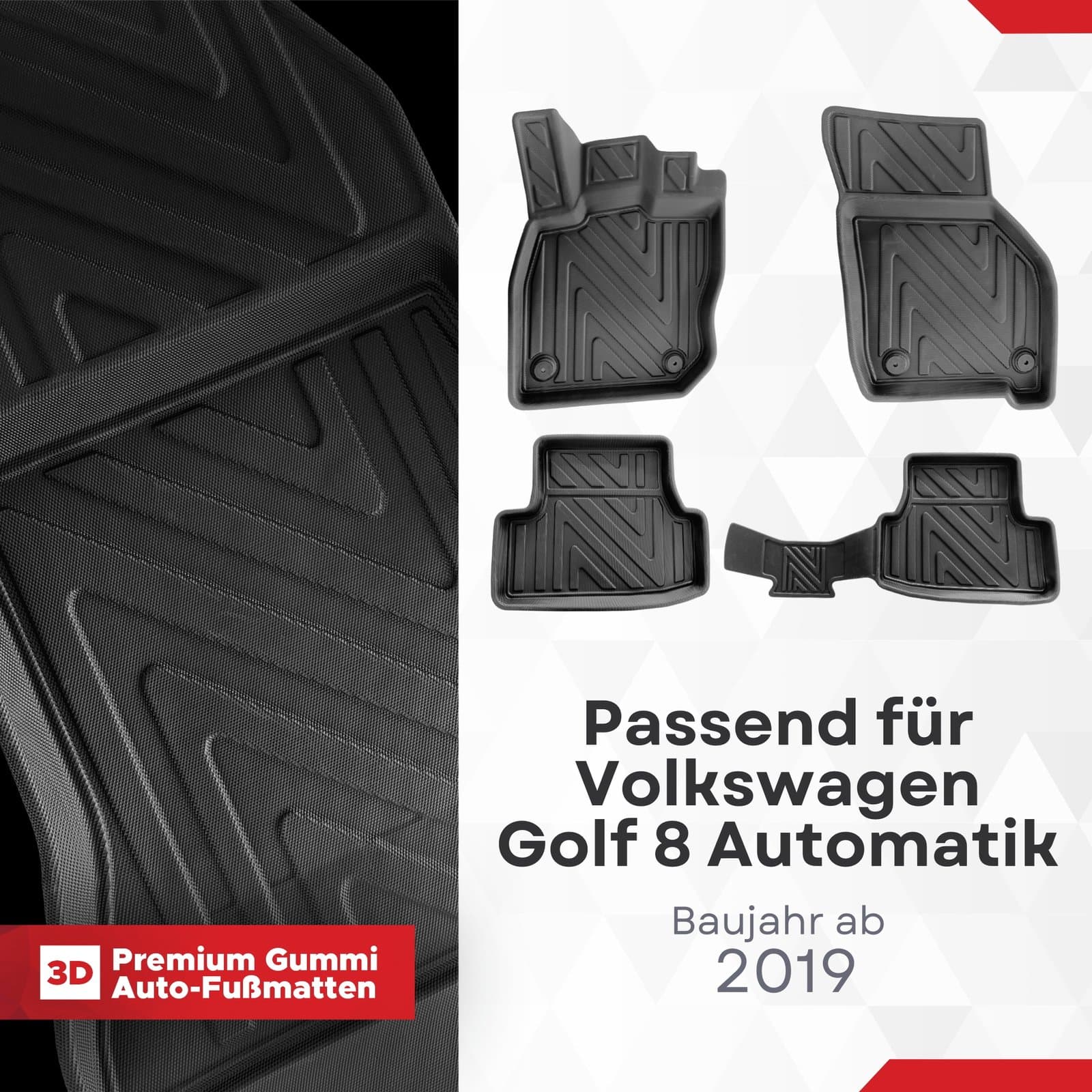 3D Fußmatten passend für Volkswagen Golf 8 Automatik ab 2019