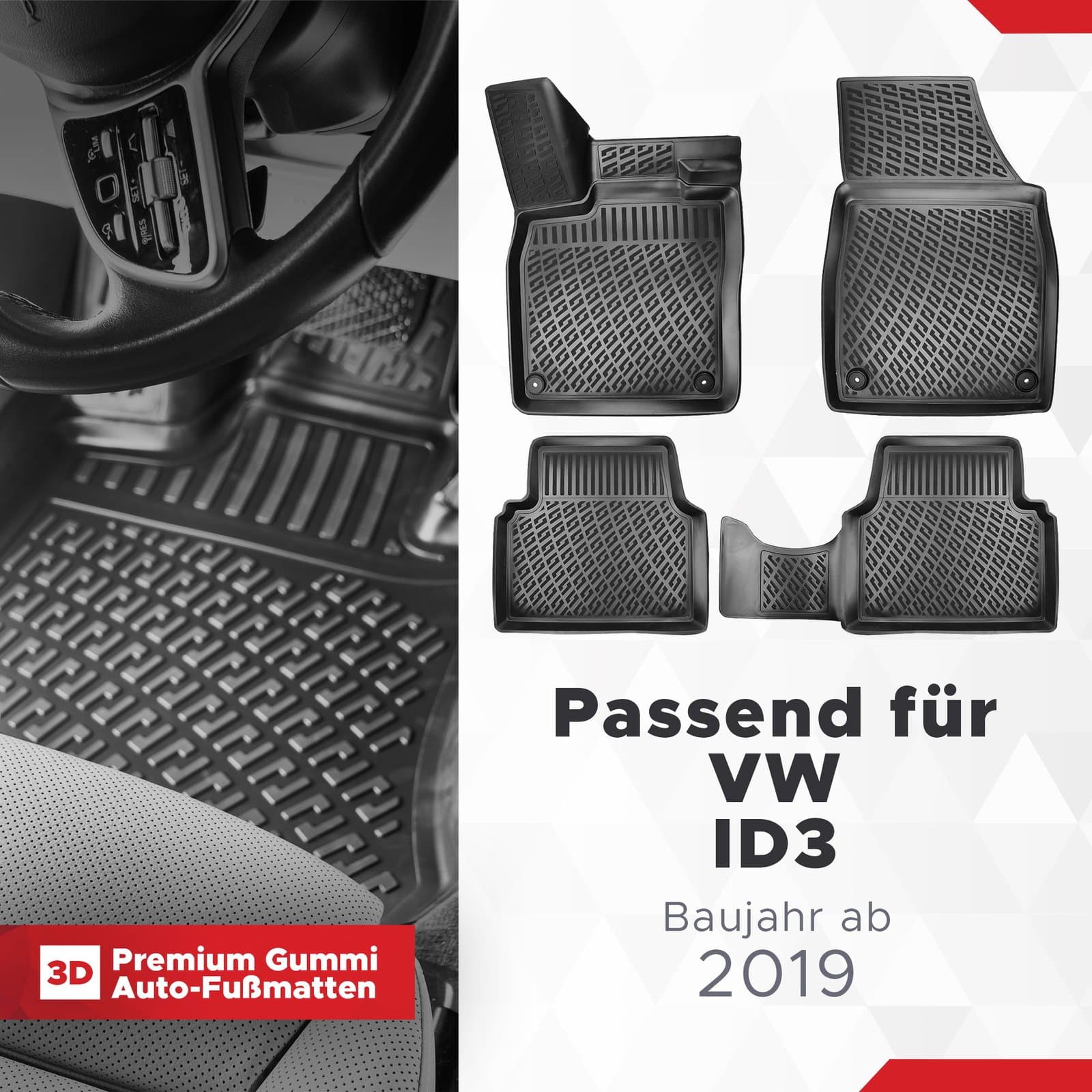 3D Auto Fussmatten Set passend für VW ID3 Baujahr ab 2019
