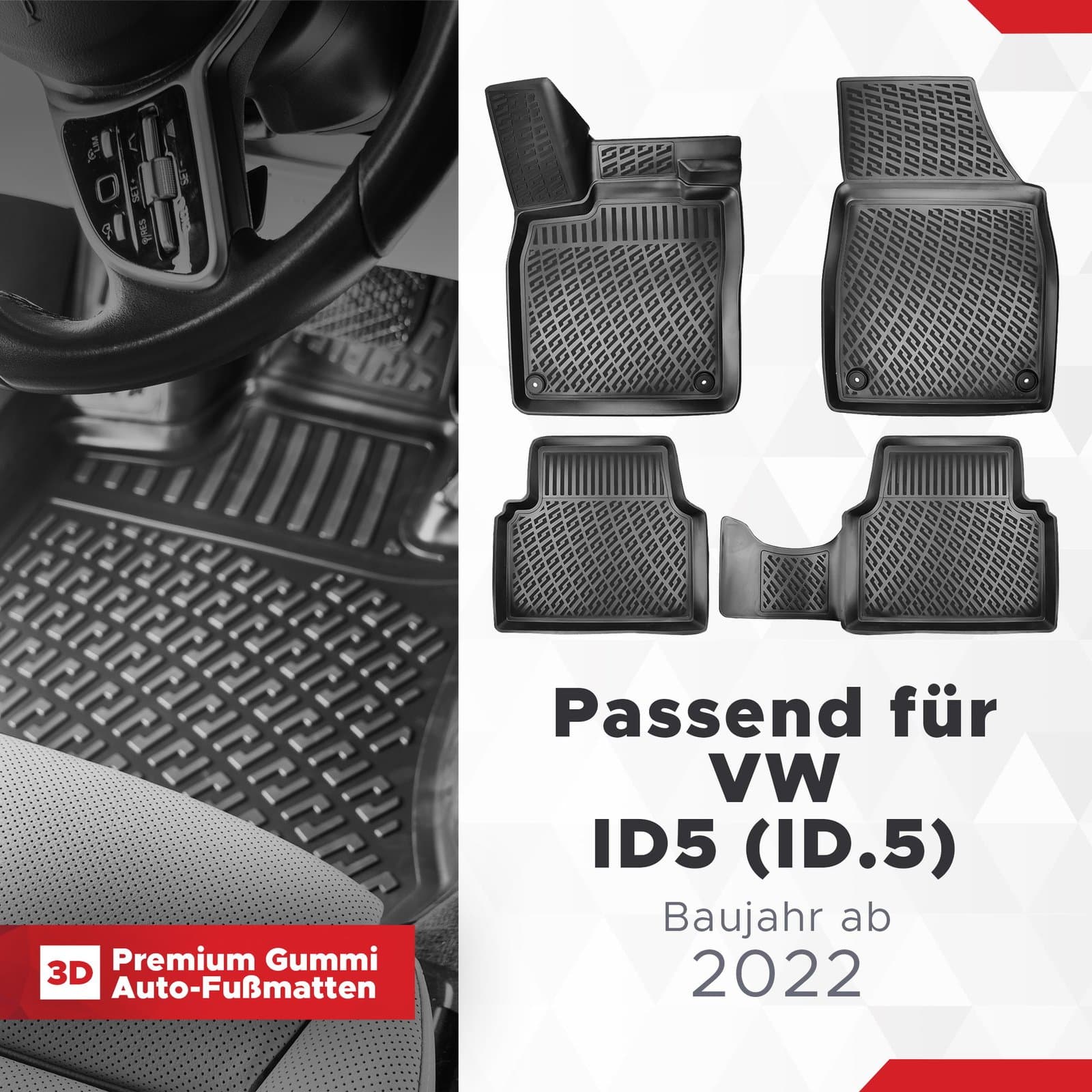 3D Auto Fussmatten Set passend für VW ID5 (ID.5) Baujahr ab 2022