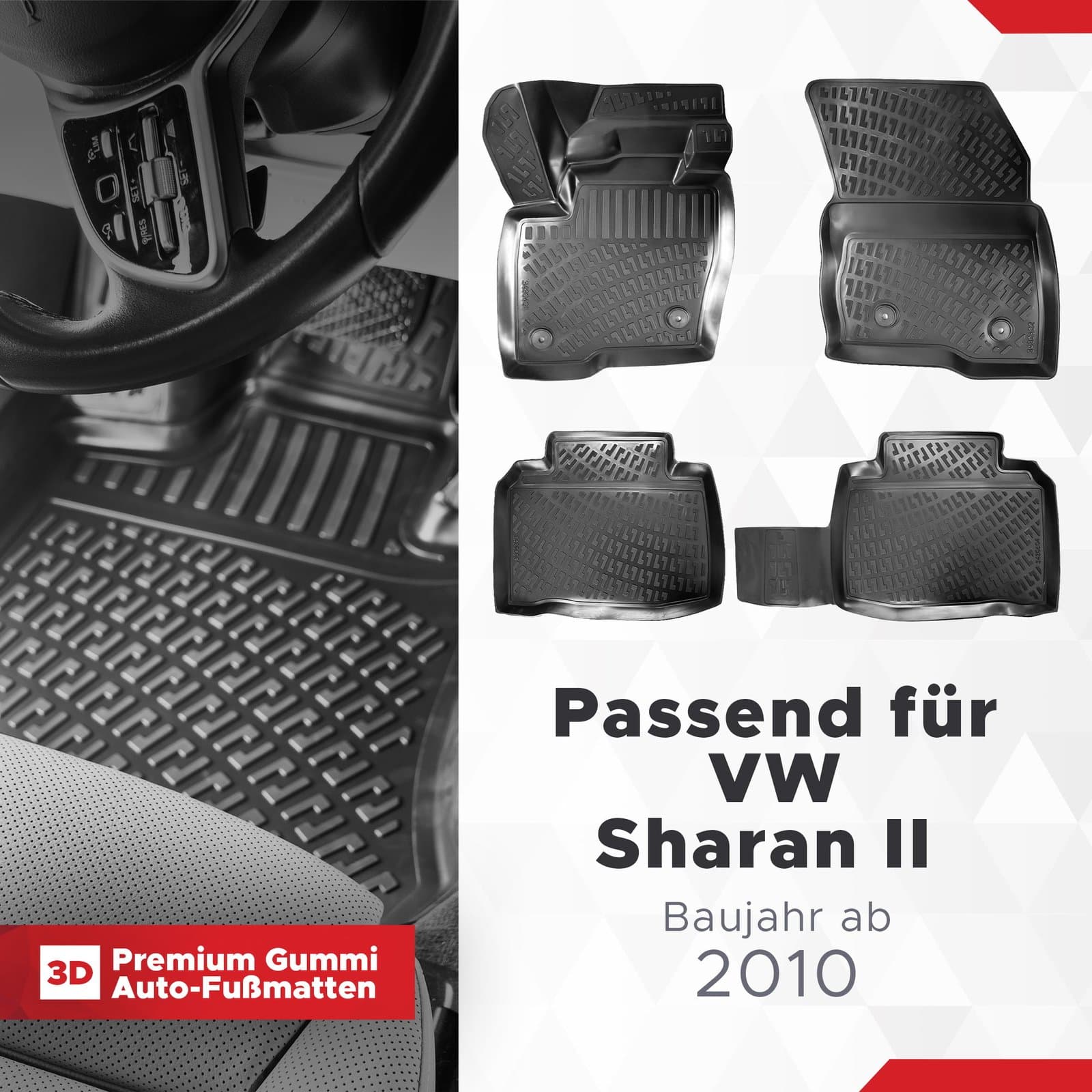 3D Auto Fussmatten Set passend für VW Sharan II Baujahr ab 2010 (5 Sitze)