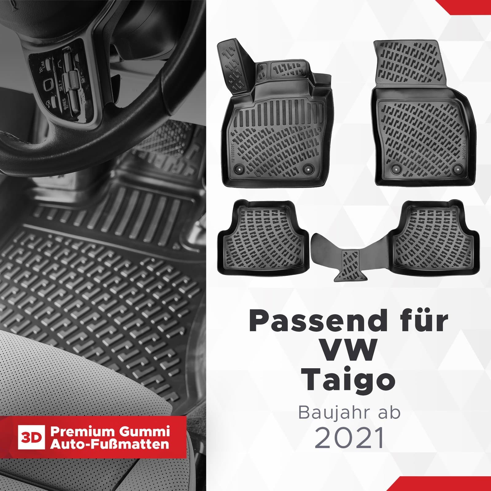 3D Auto Fussmatten Set passend für VW Taigo Baujahr ab 2021