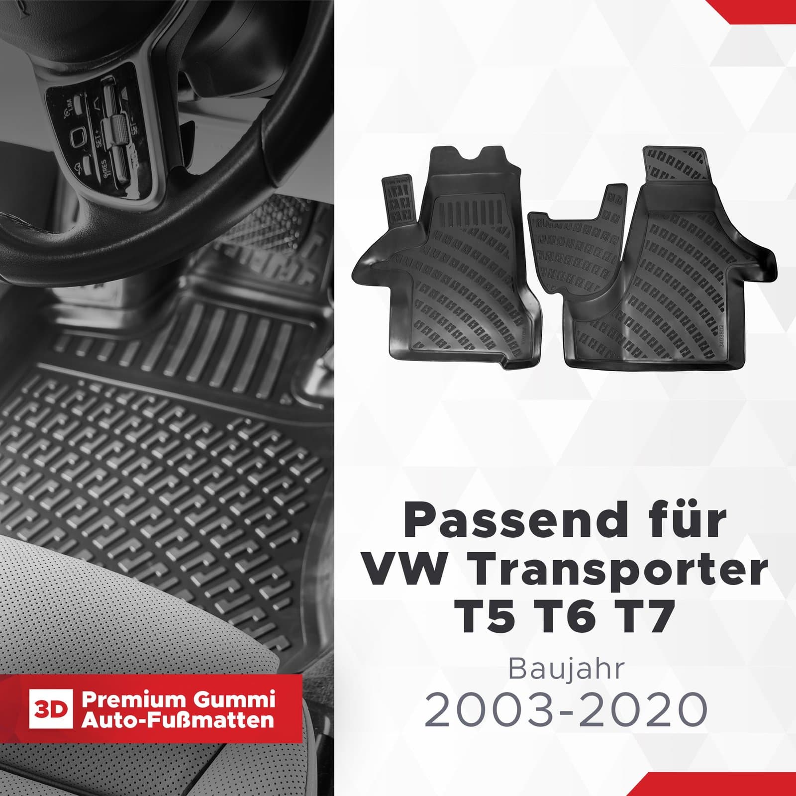 3D Auto Fussmatten Set passend für VW Transporter T5 T6 Baujahr 2003-2019