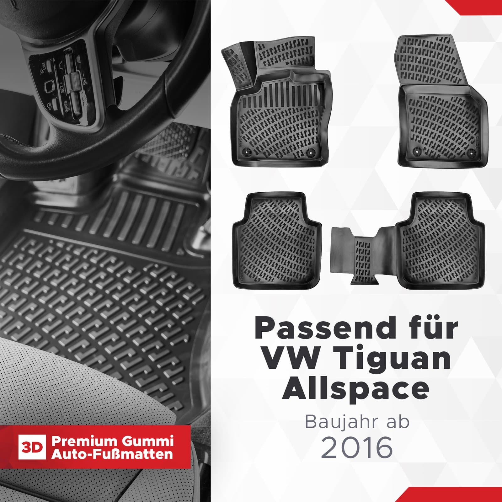 3D Auto Fussmatten Set passend für VW Tiguan Allspace Baujahr ab 2016