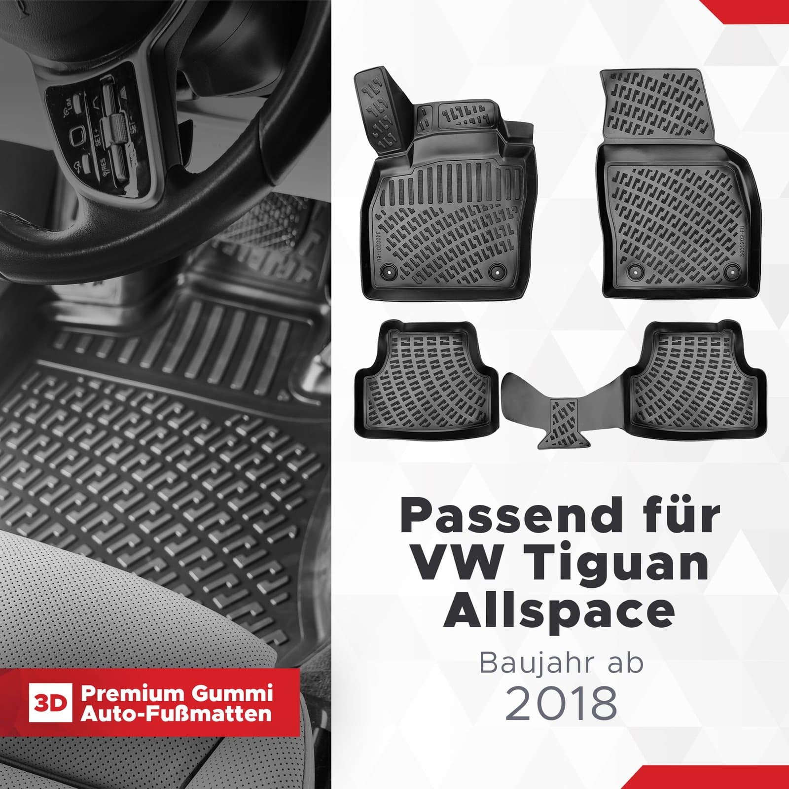 3D Auto Fussmatten Set passend für VW T-Cross Baujahr ab 2018