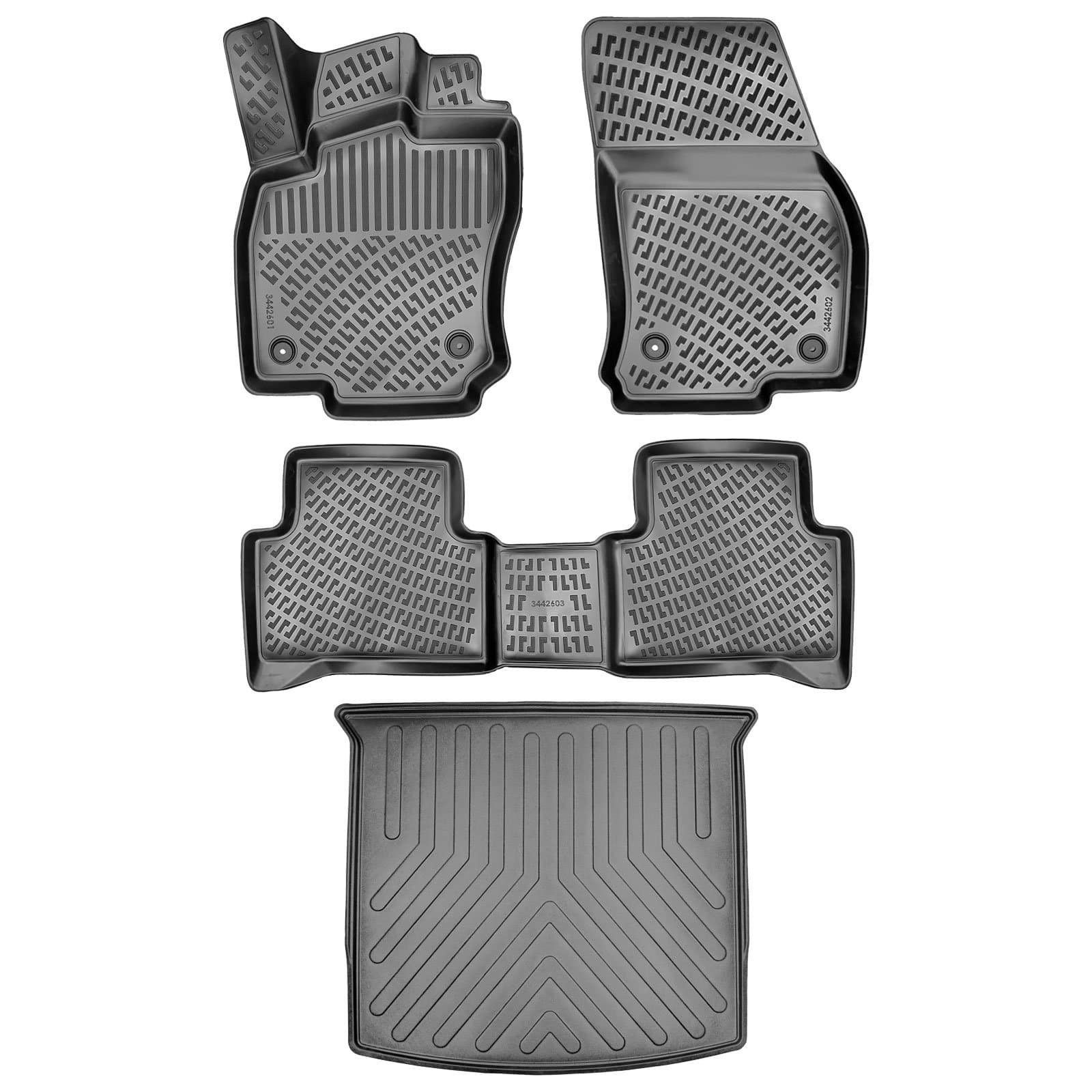 3D Auto Gummimatten &amp; Kofferraumwanne Set für VW Touran (2.Gen) Baujahr ab 2015