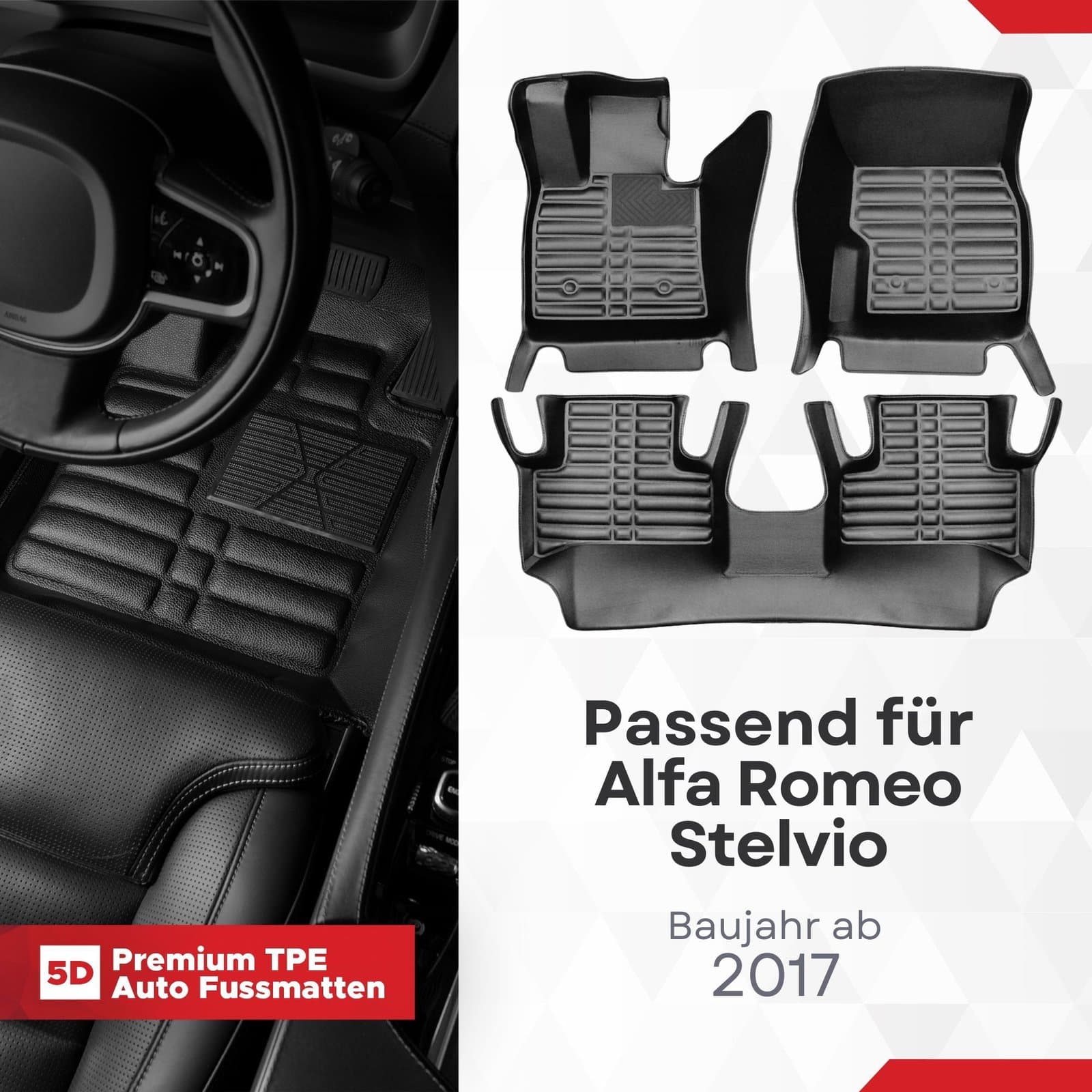 5D Premium Auto Fussmatten TPE Set passend für Alfa Romeo Stelvio Baujahr ab 2017