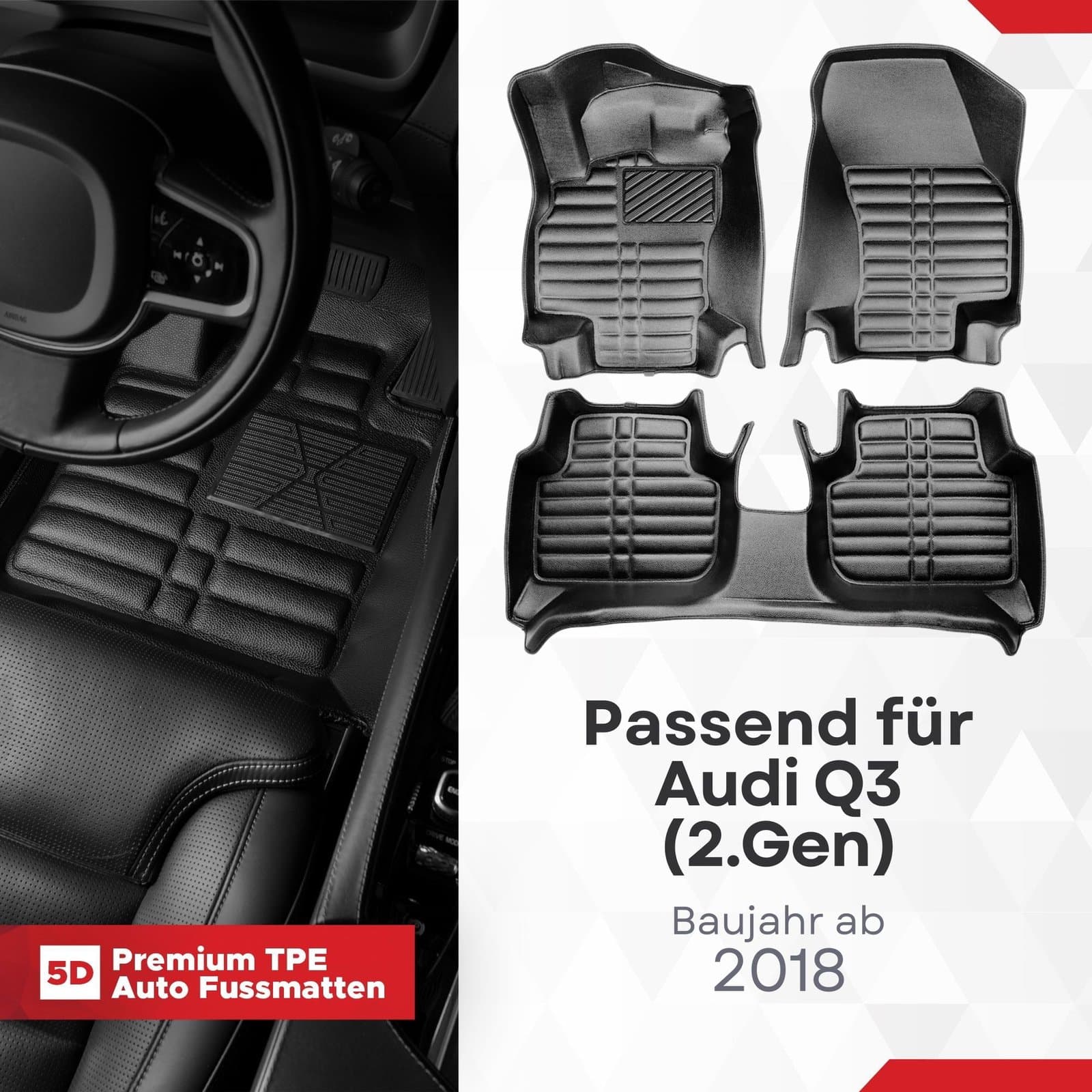 5D Premium Auto Fussmatten TPE Set passend für Audi Q3 (2.Gen) Baujahr ab 2018