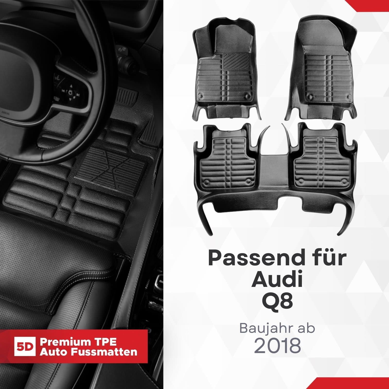 5D Premium Auto Fussmatten TPE Set passend für Audi Q8 Baujahr ab 2018