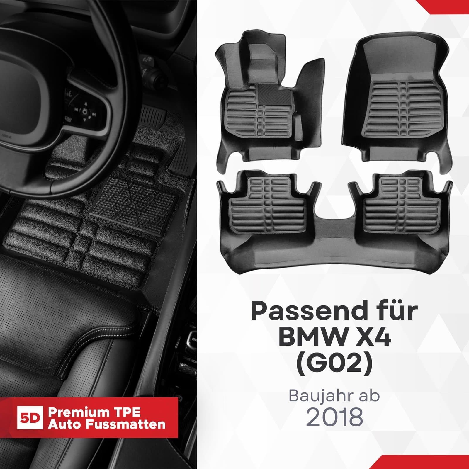 5D Premium Auto Fussmatten TPE Set passend für BMW X4 (G02) Baujahr ab 2018