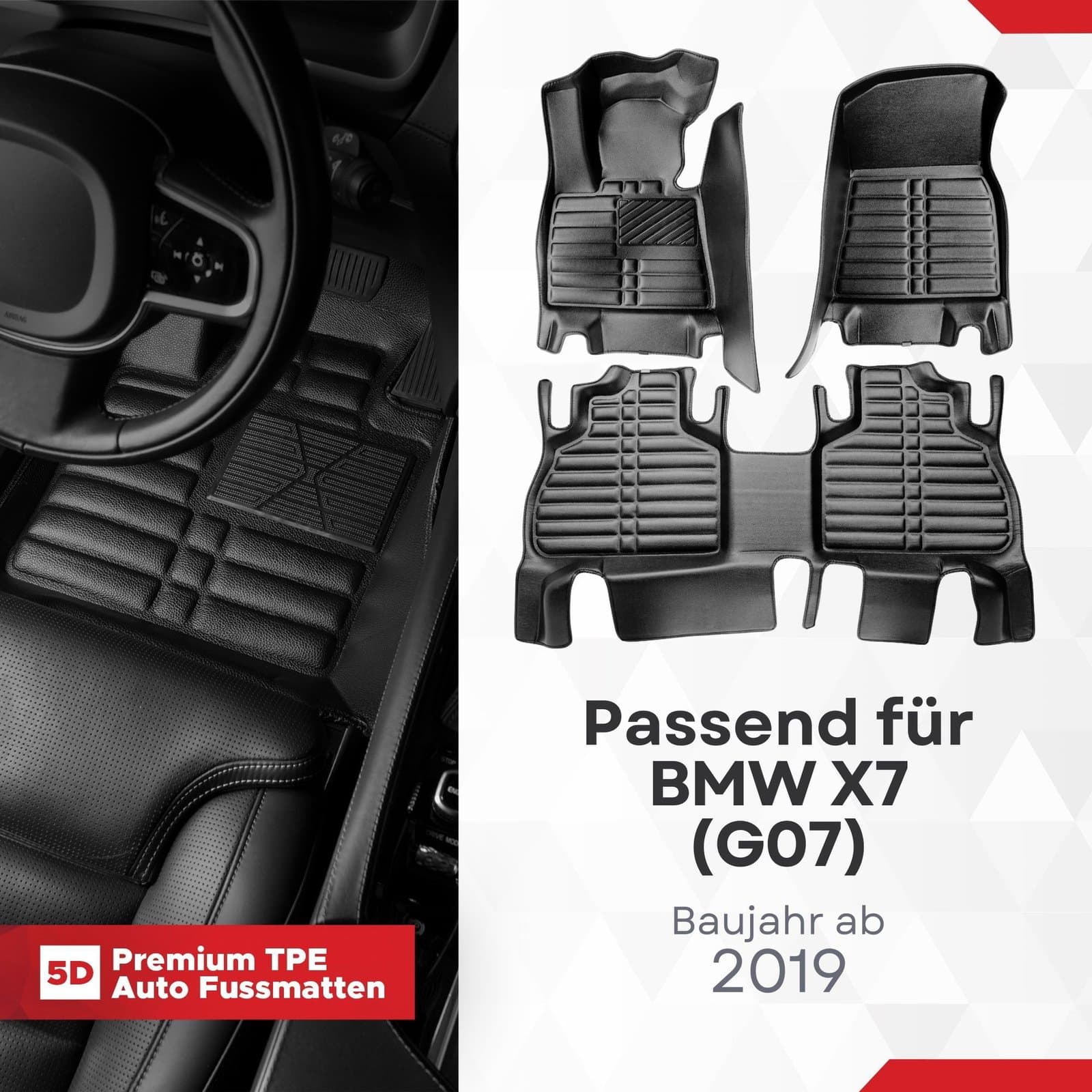 5D Premium Auto Fussmatten TPE Set passend für BMW X7 (G07) Baujahr ab 2019